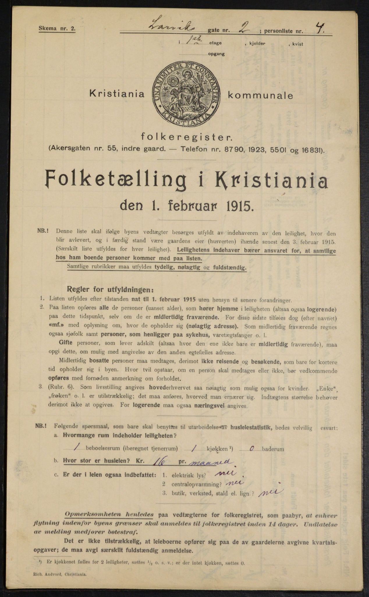 OBA, Municipal Census 1915 for Kristiania, 1915, p. 56599