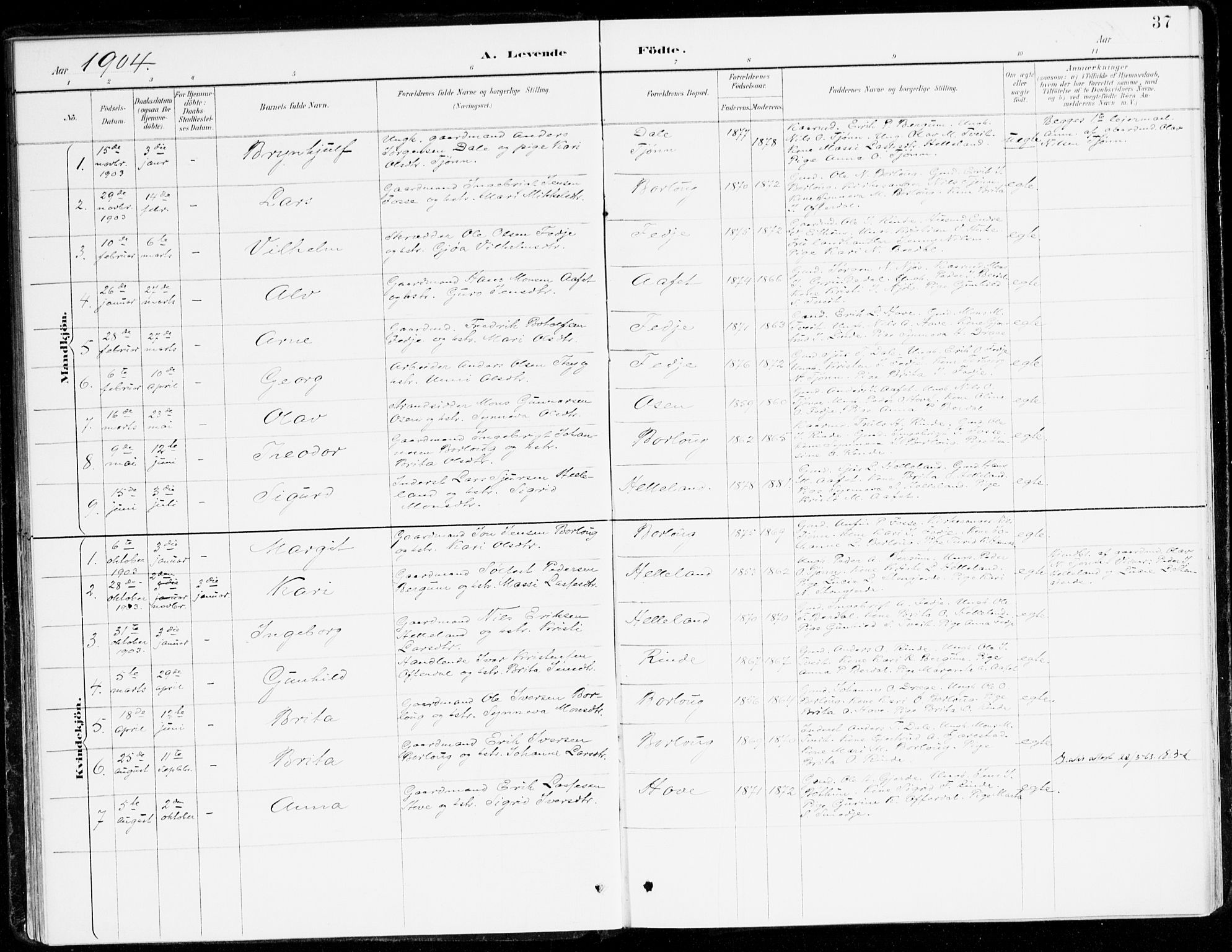 Leikanger sokneprestembete, AV/SAB-A-81001/H/Haa/Haad/L0001: Parish register (official) no. D 1, 1887-1922, p. 37