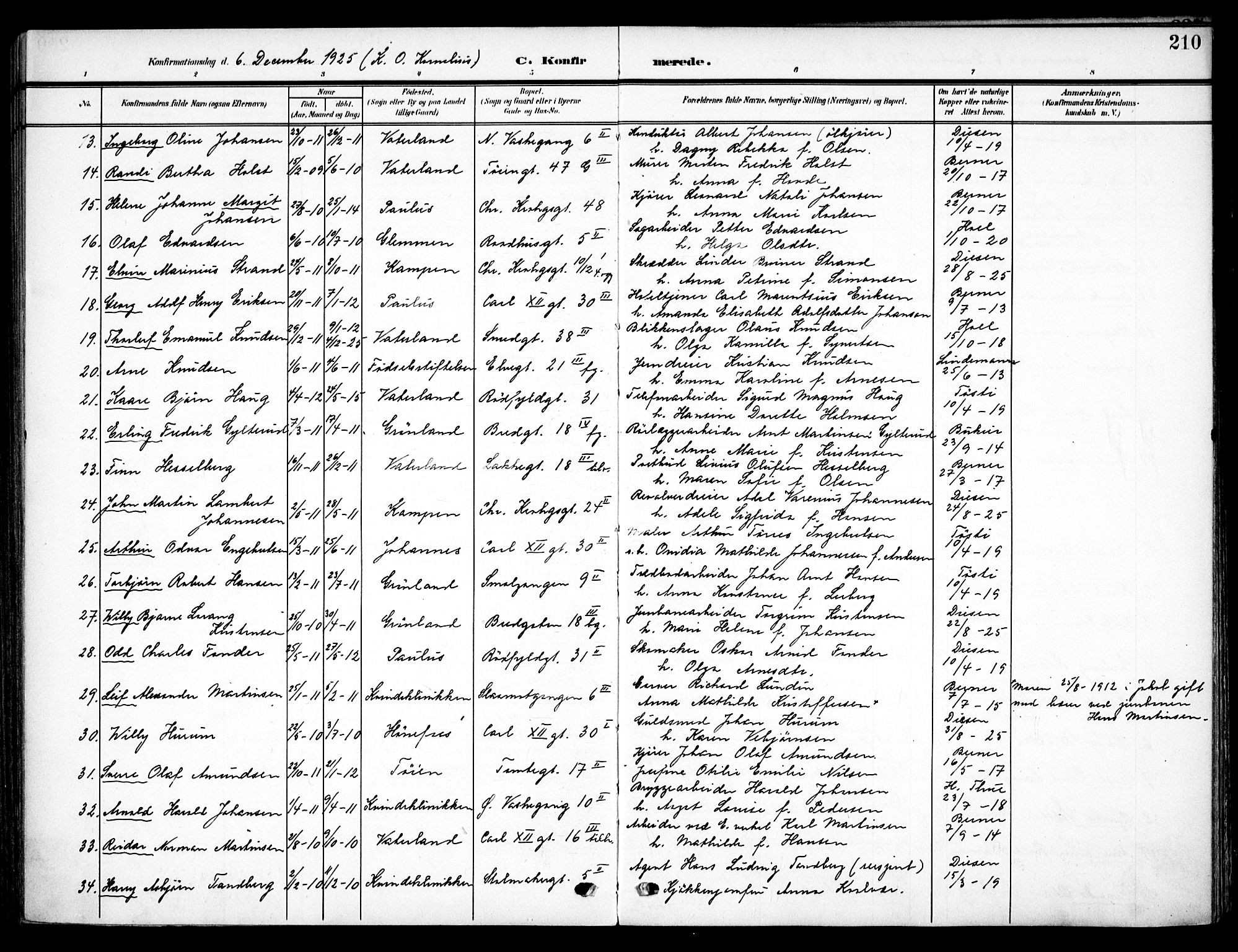Vaterland prestekontor Kirkebøker, AV/SAO-A-10880/F/Fa/L0001: Parish register (official) no. 1, 1907-1930, p. 210