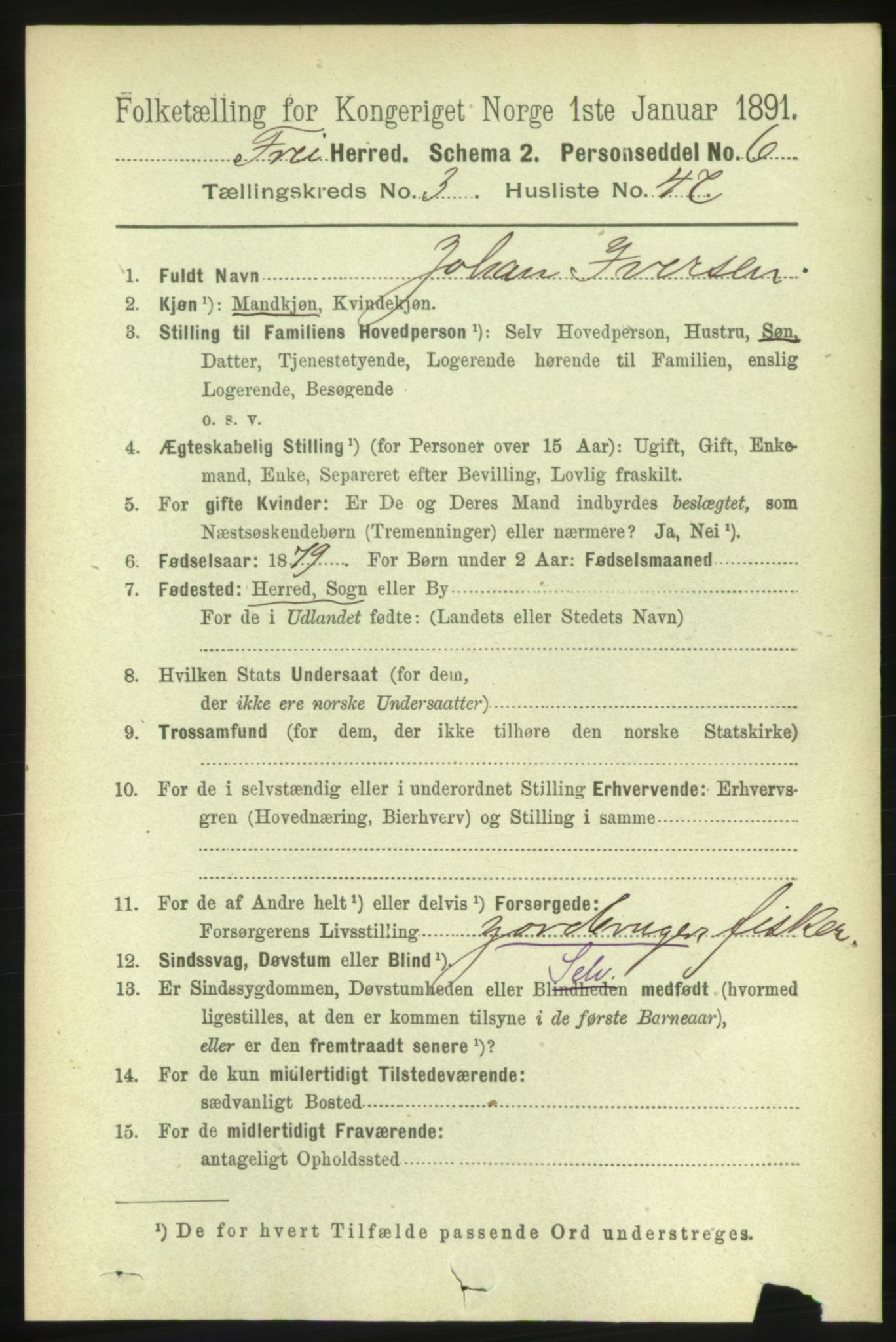 RA, 1891 census for 1556 Frei, 1891, p. 1468