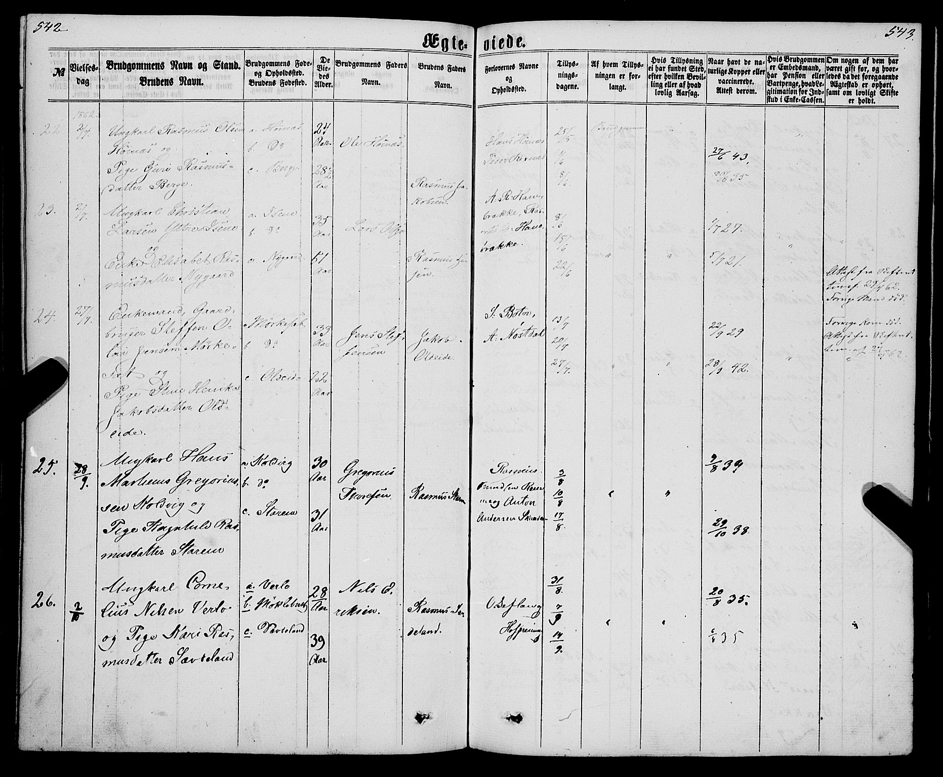 Eid sokneprestembete, AV/SAB-A-82301/H/Haa/Haaa/L0009: Parish register (official) no. A 9, 1861-1868, p. 542-543