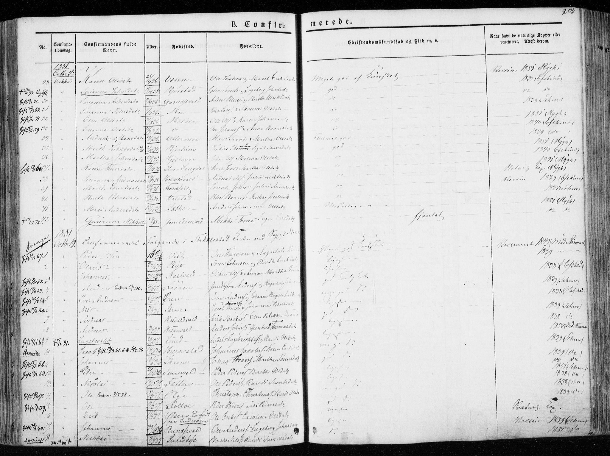 Ministerialprotokoller, klokkerbøker og fødselsregistre - Nord-Trøndelag, SAT/A-1458/723/L0239: Parish register (official) no. 723A08, 1841-1851, p. 205