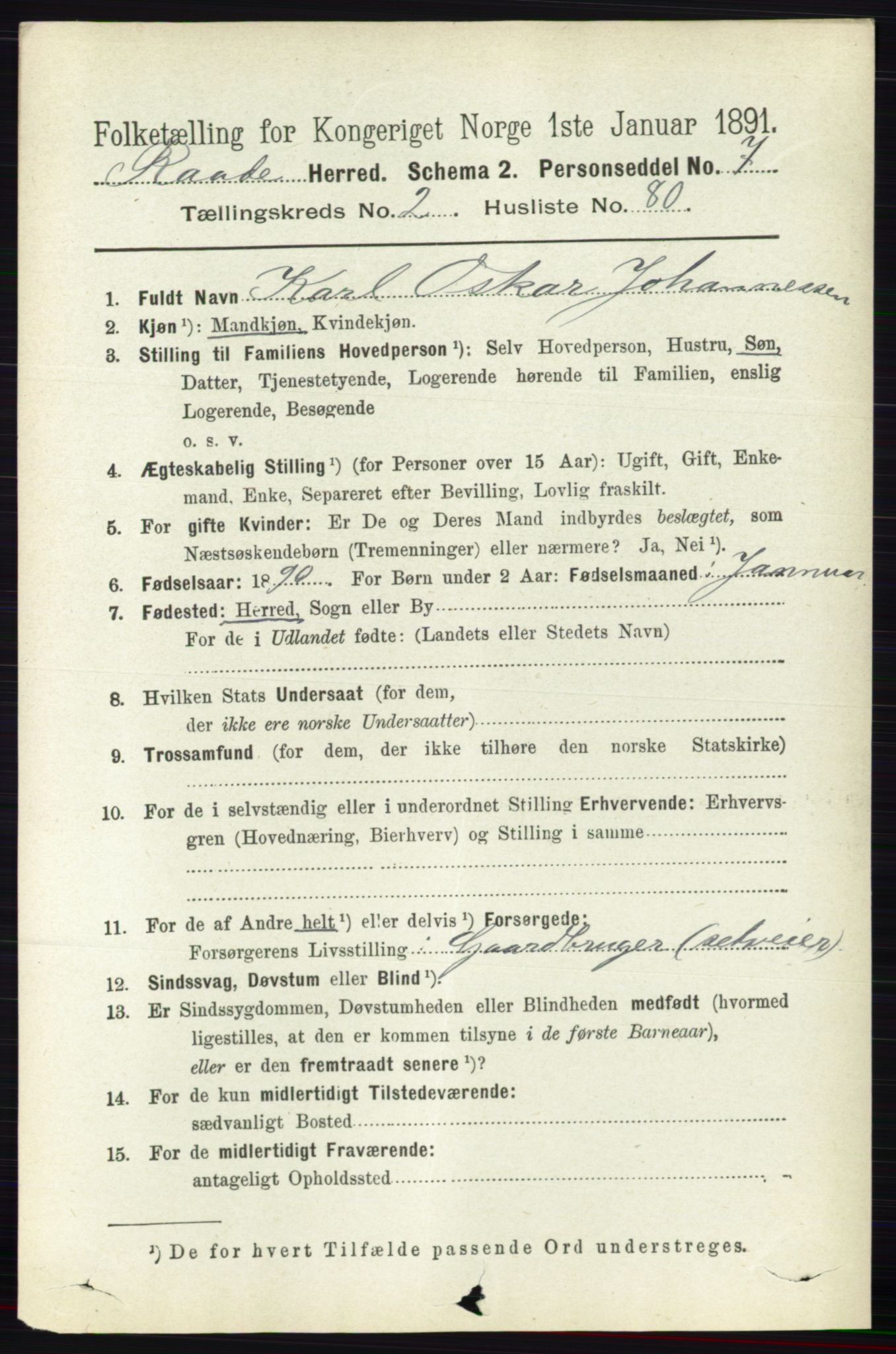 RA, 1891 census for 0135 Råde, 1891, p. 1088