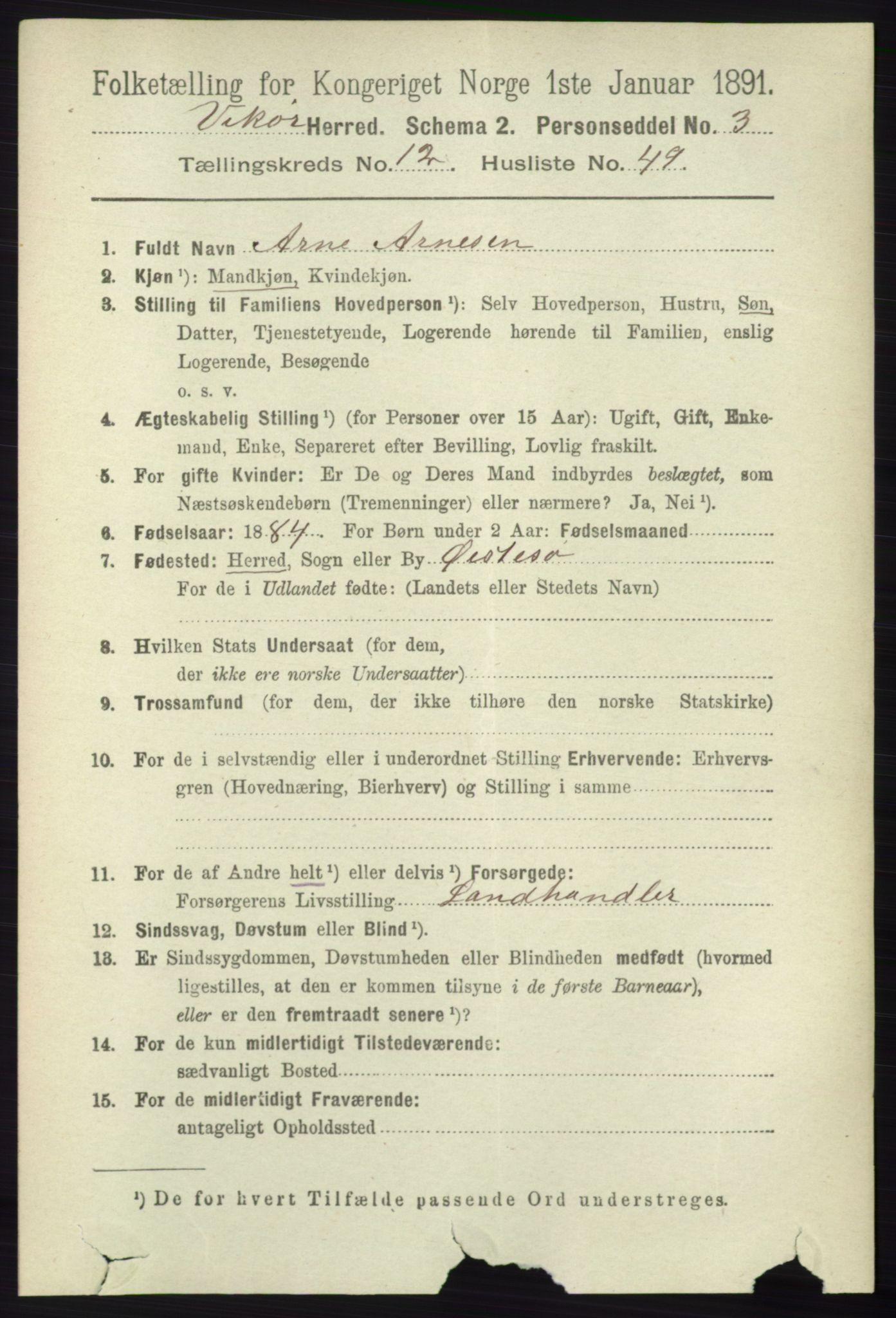 RA, 1891 census for 1238 Vikør, 1891, p. 3559