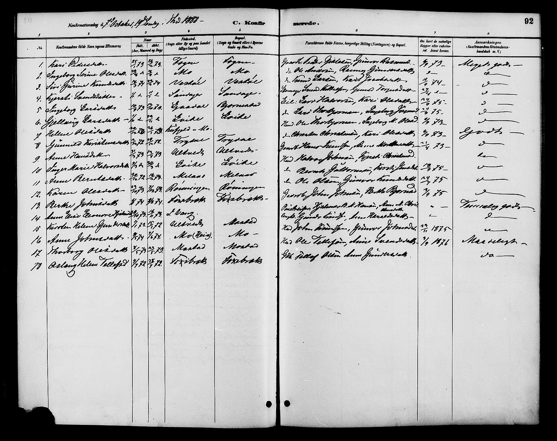 Gjerstad sokneprestkontor, AV/SAK-1111-0014/F/Fa/Faa/L0009: Parish register (official) no. A 9, 1885-1890, p. 92