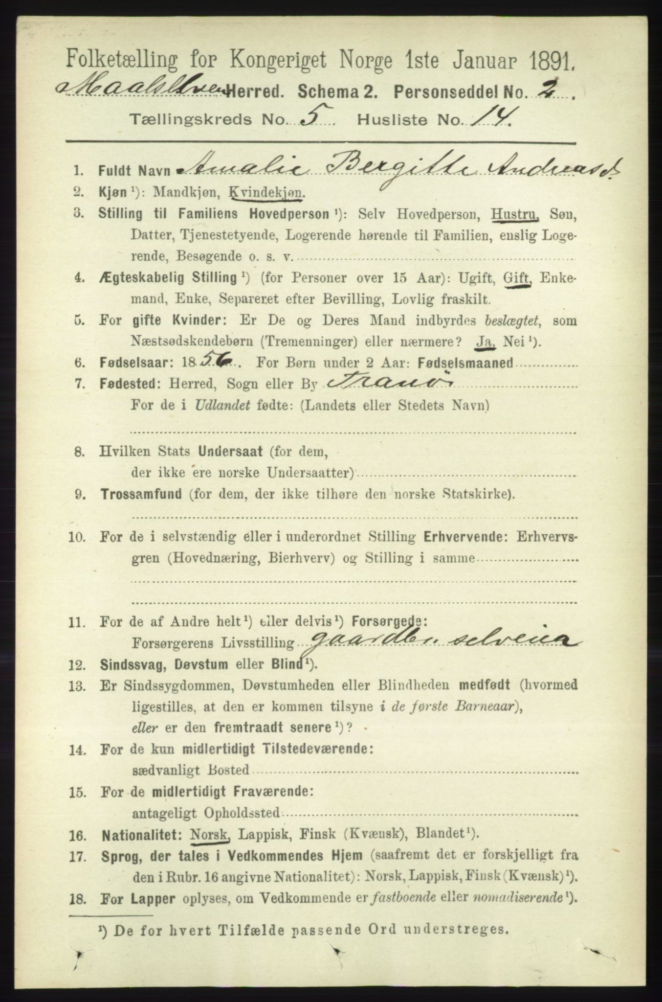 RA, 1891 census for 1924 Målselv, 1891, p. 1722