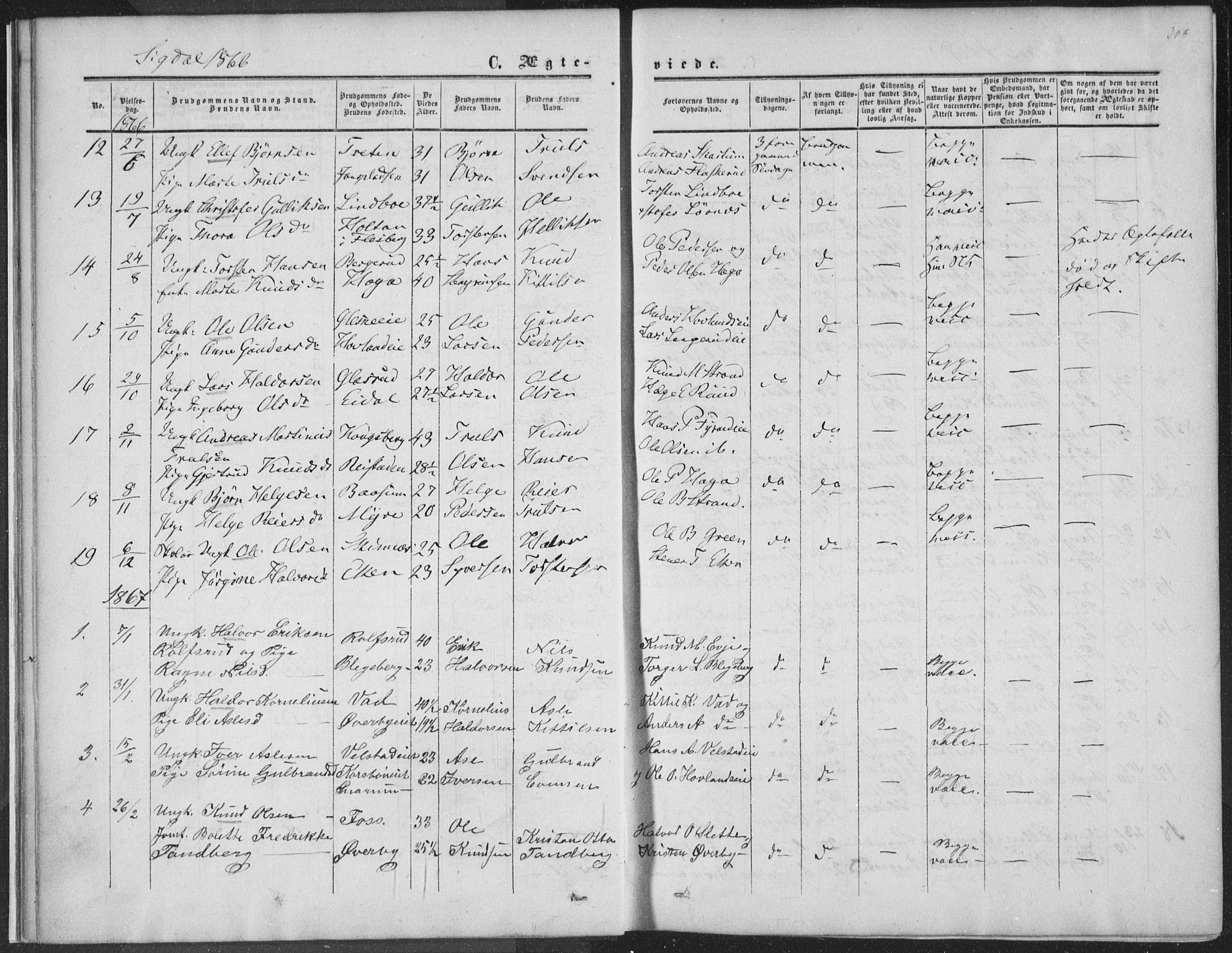 Sigdal kirkebøker, AV/SAKO-A-245/F/Fa/L0009b: Parish register (official) no. I 9B, 1860-1871, p. 306