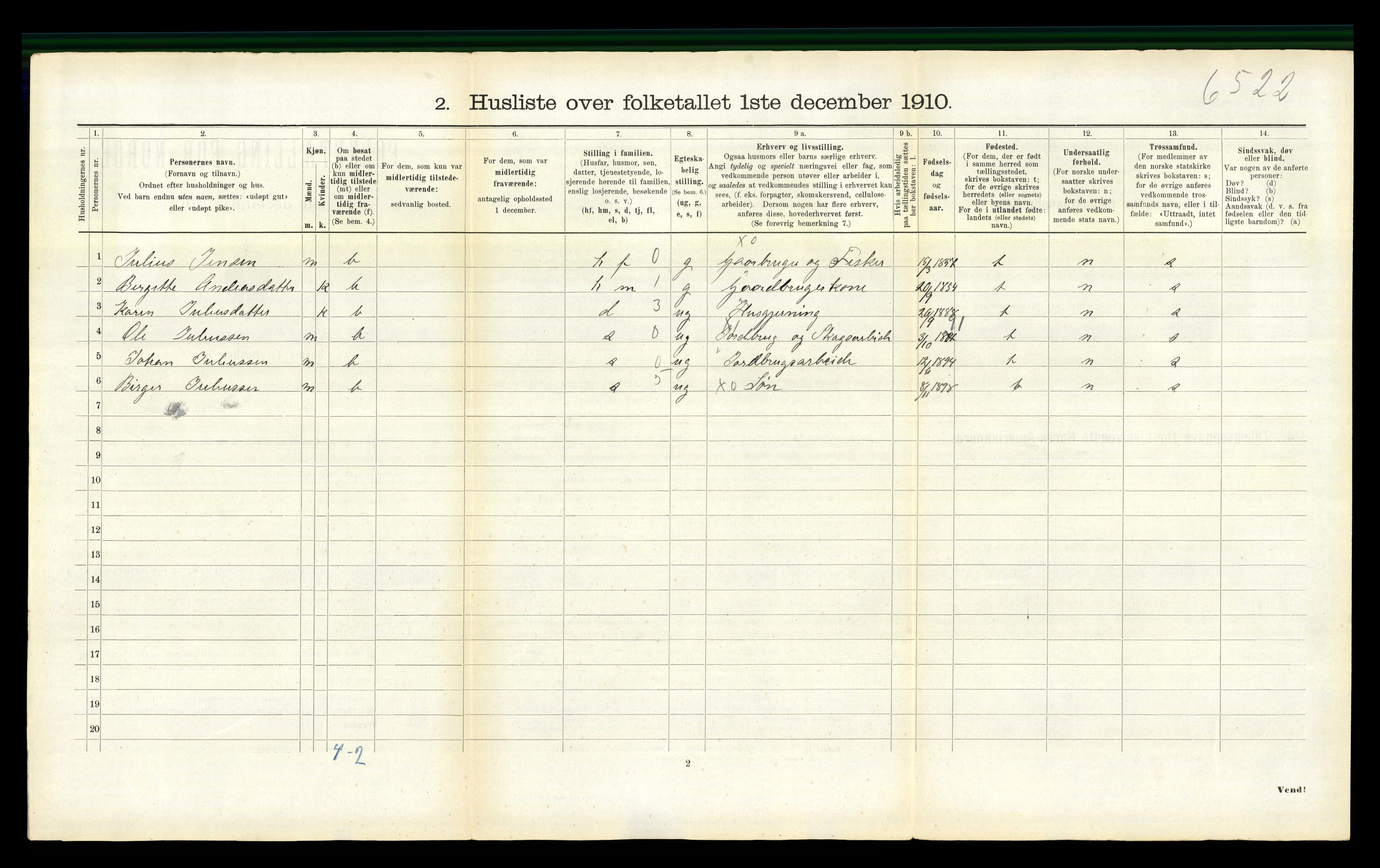 RA, 1910 census for Fosnes, 1910, p. 132