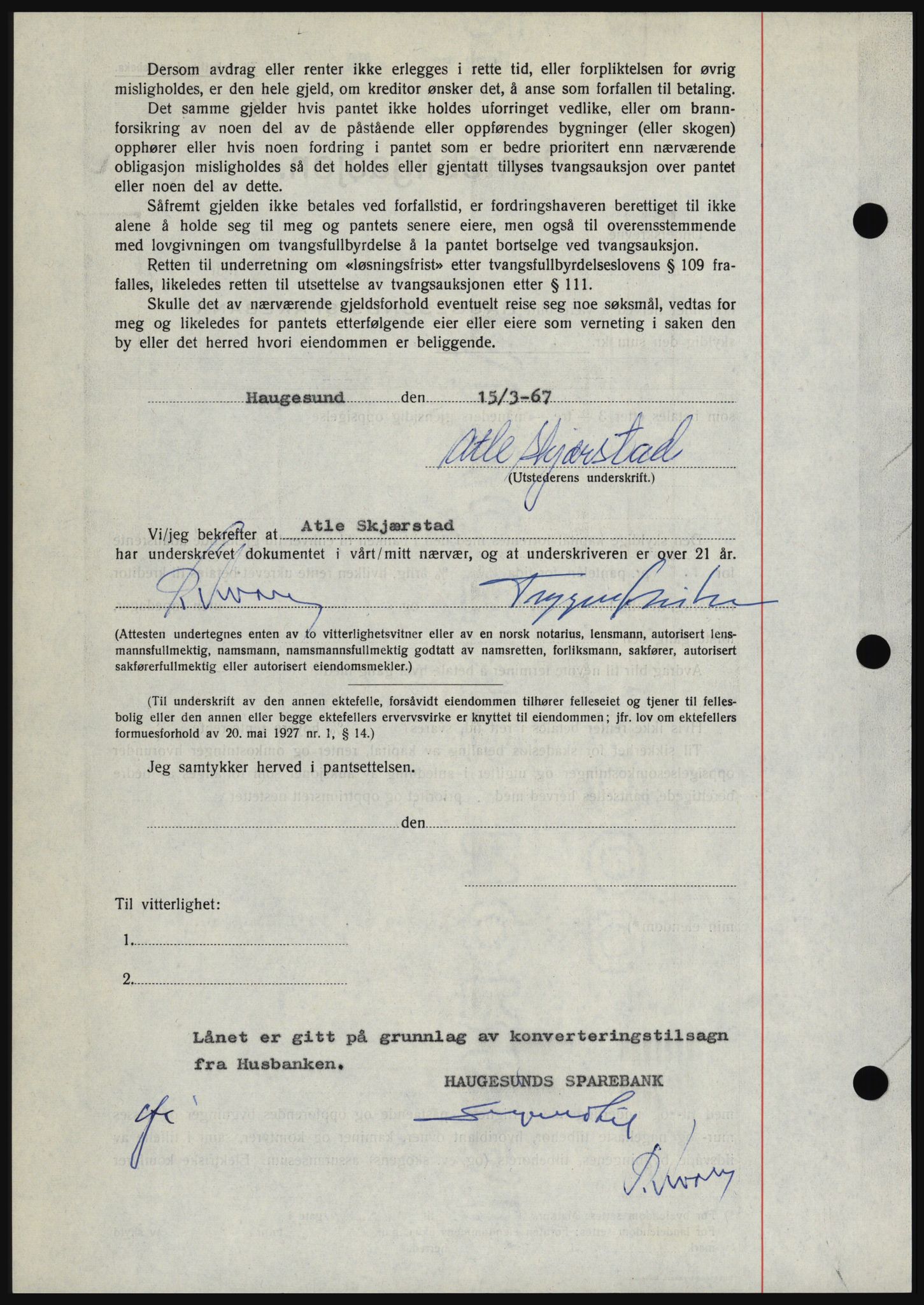 Haugesund tingrett, SAST/A-101415/01/II/IIC/L0056: Mortgage book no. B 56, 1966-1967, Diary no: : 732/1967