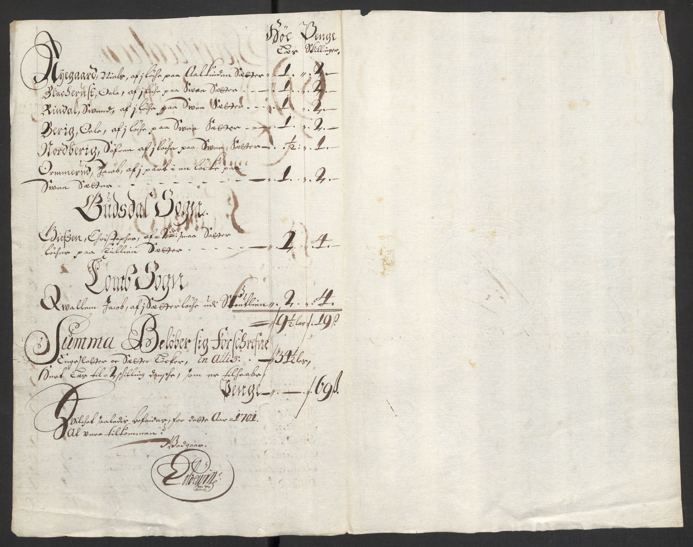 Rentekammeret inntil 1814, Reviderte regnskaper, Fogderegnskap, RA/EA-4092/R17/L1174: Fogderegnskap Gudbrandsdal, 1701, p. 36