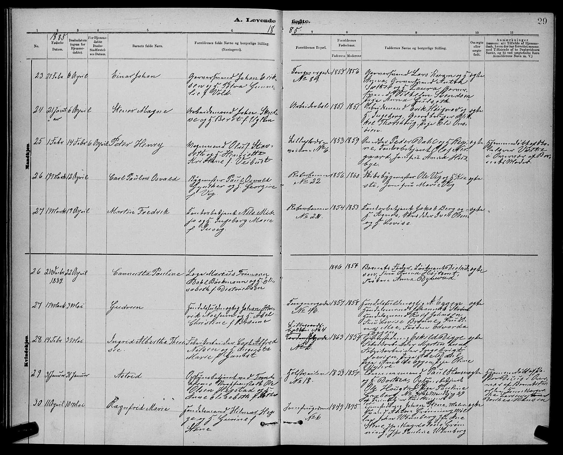 Ministerialprotokoller, klokkerbøker og fødselsregistre - Sør-Trøndelag, AV/SAT-A-1456/601/L0092: Parish register (copy) no. 601C10, 1884-1897, p. 29