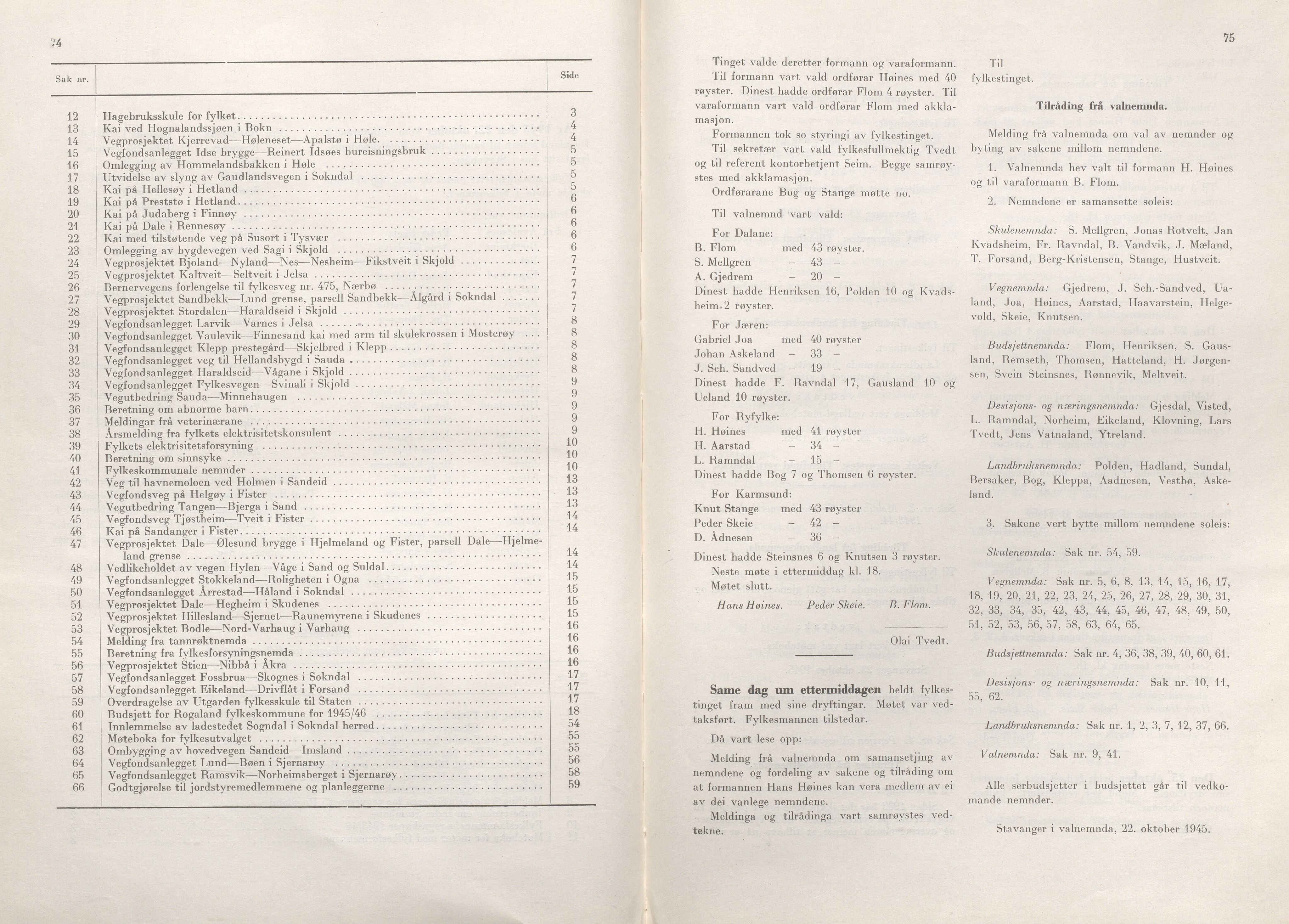 Rogaland fylkeskommune - Fylkesrådmannen , IKAR/A-900/A/Aa/Aaa/L0064: Møtebok , 1945, p. 74-75