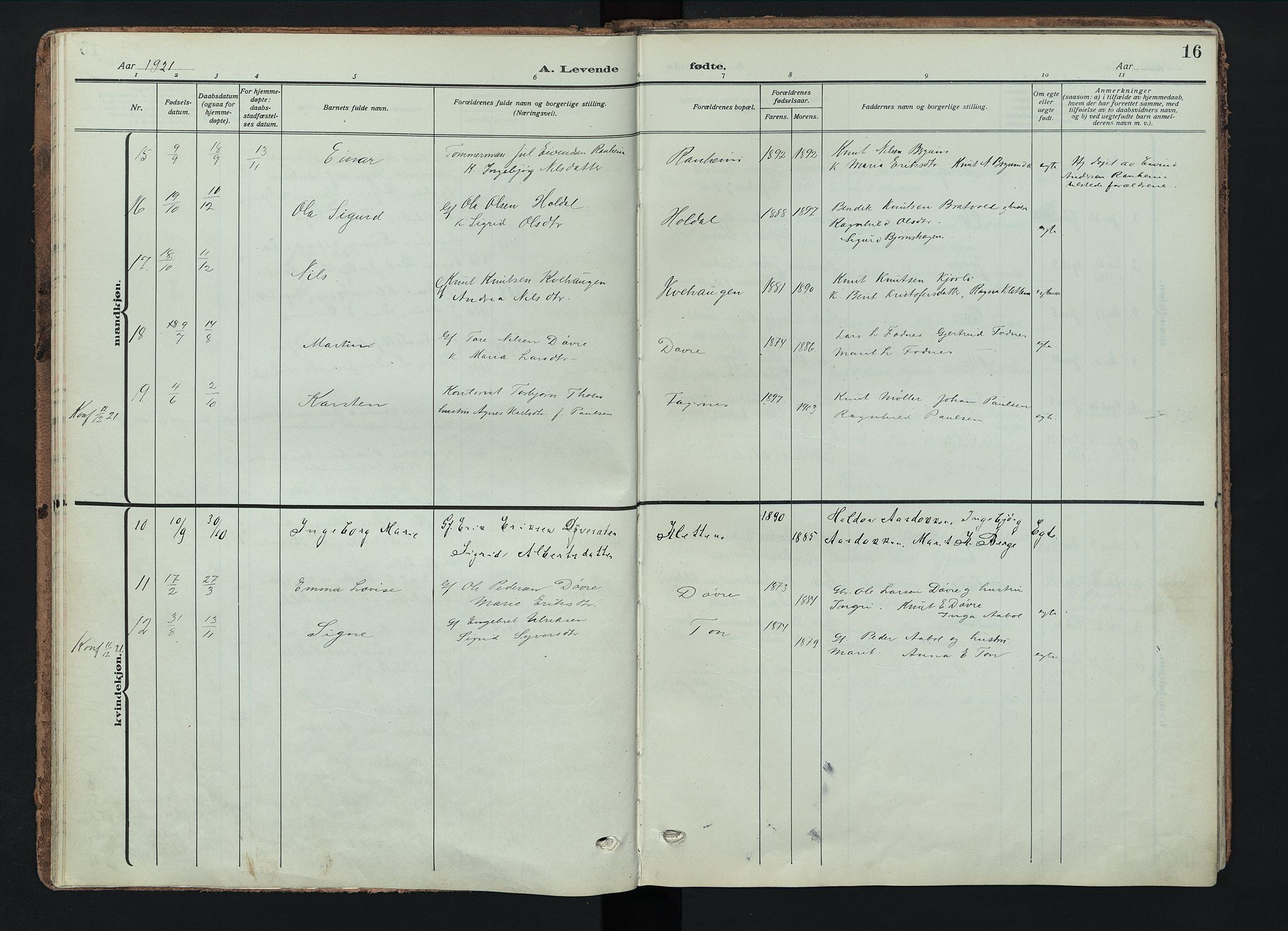 Nord-Aurdal prestekontor, AV/SAH-PREST-132/H/Ha/Haa/L0018: Parish register (official) no. 18, 1915-1935, p. 16