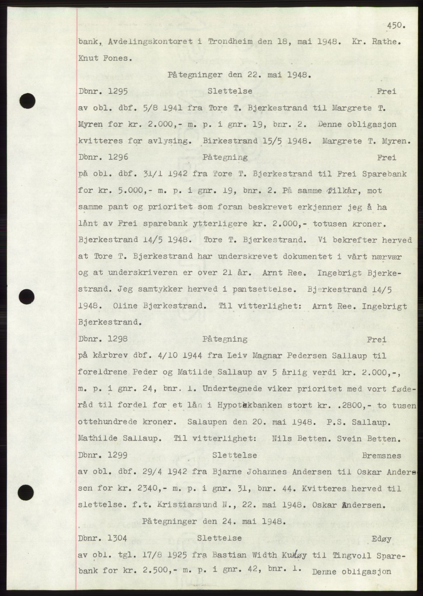 Nordmøre sorenskriveri, SAT/A-4132/1/2/2Ca: Mortgage book no. C82b, 1946-1951, Diary no: : 1295/1948