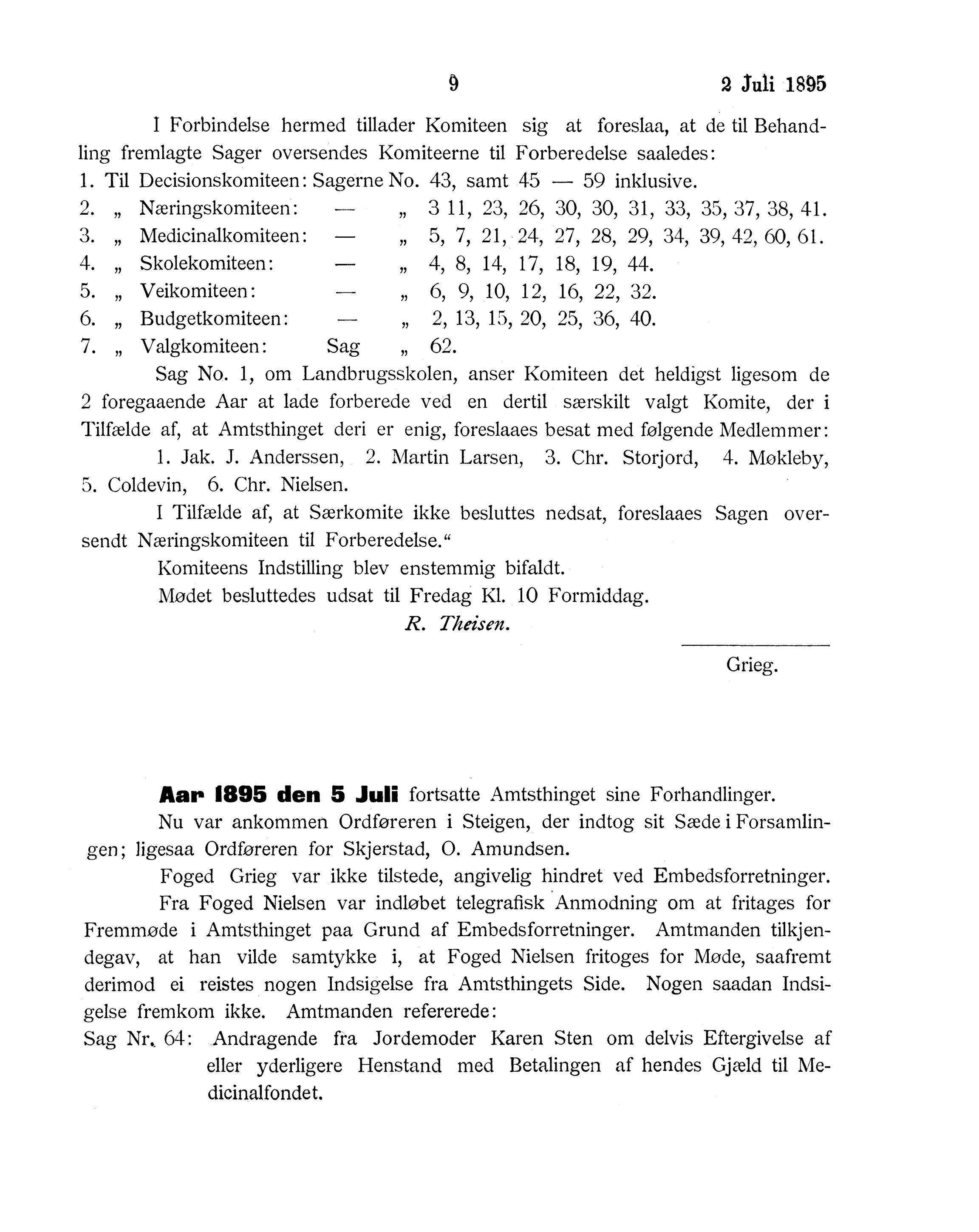 Nordland Fylkeskommune. Fylkestinget, AIN/NFK-17/176/A/Ac/L0018: Fylkestingsforhandlinger 1895, 1895, p. 9