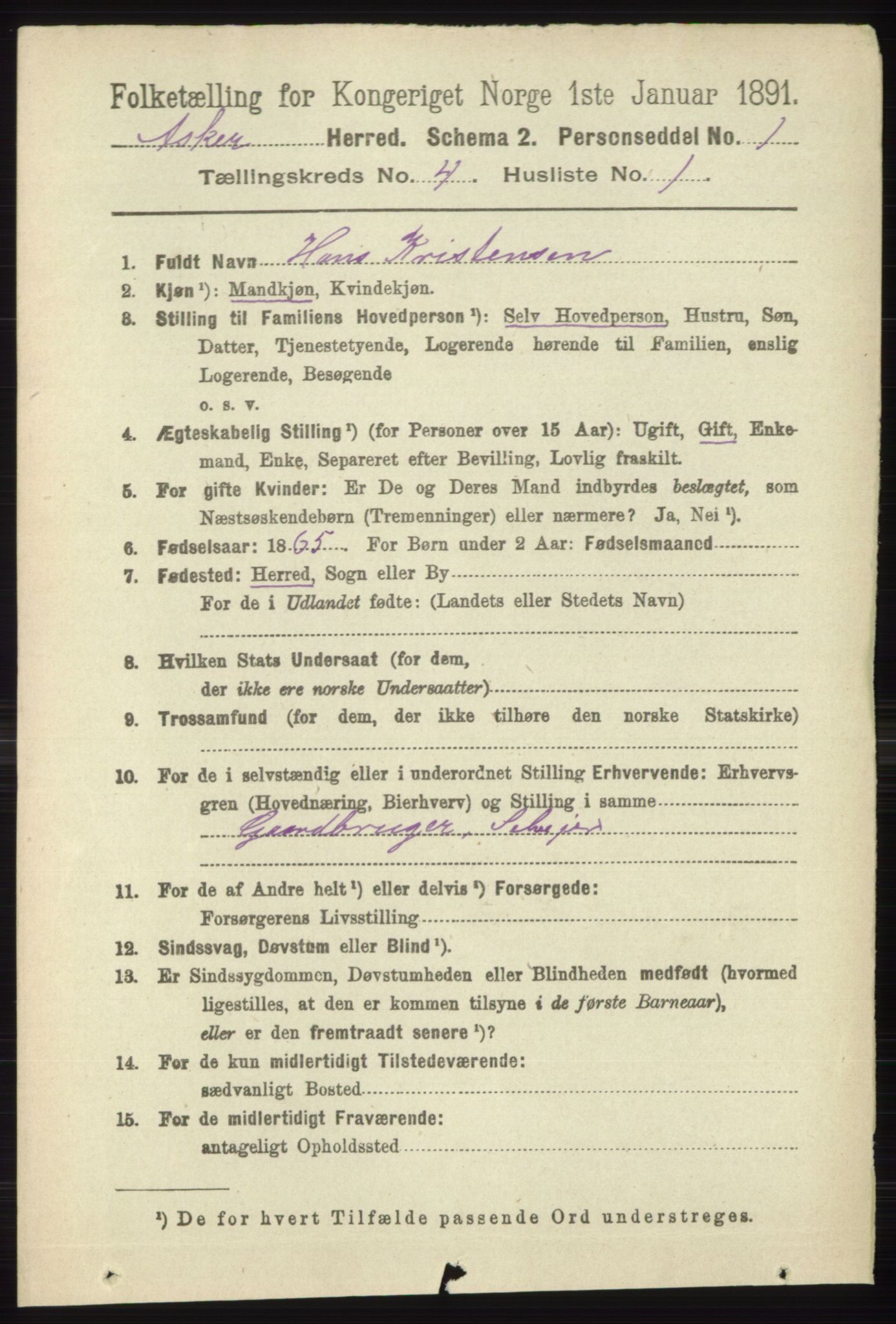 RA, 1891 census for 0220 Asker, 1891, p. 2946