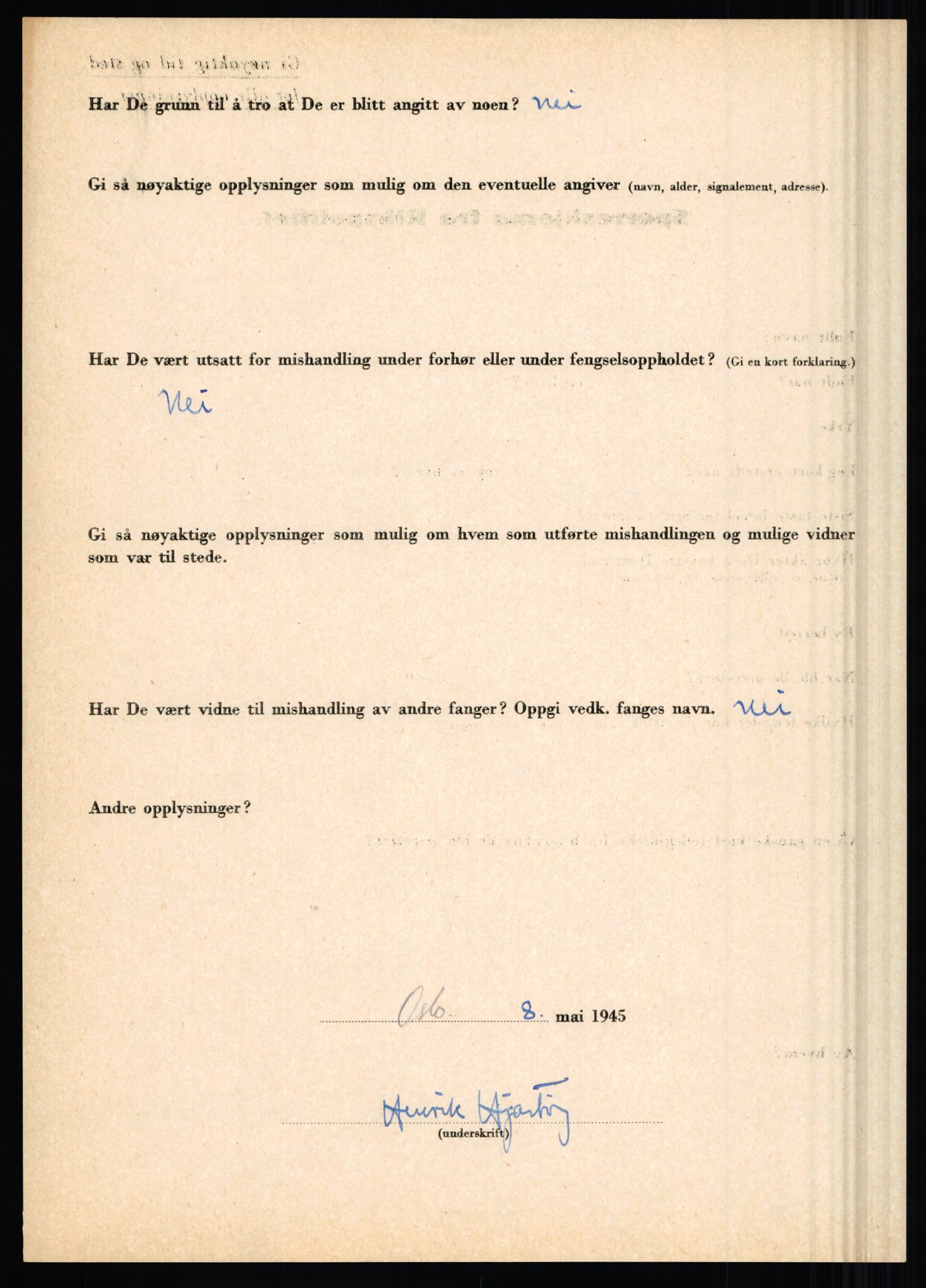 Rikspolitisjefen, AV/RA-S-1560/L/L0007: Heen, Erik C. - Iversen, Trygve, 1940-1945, p. 274