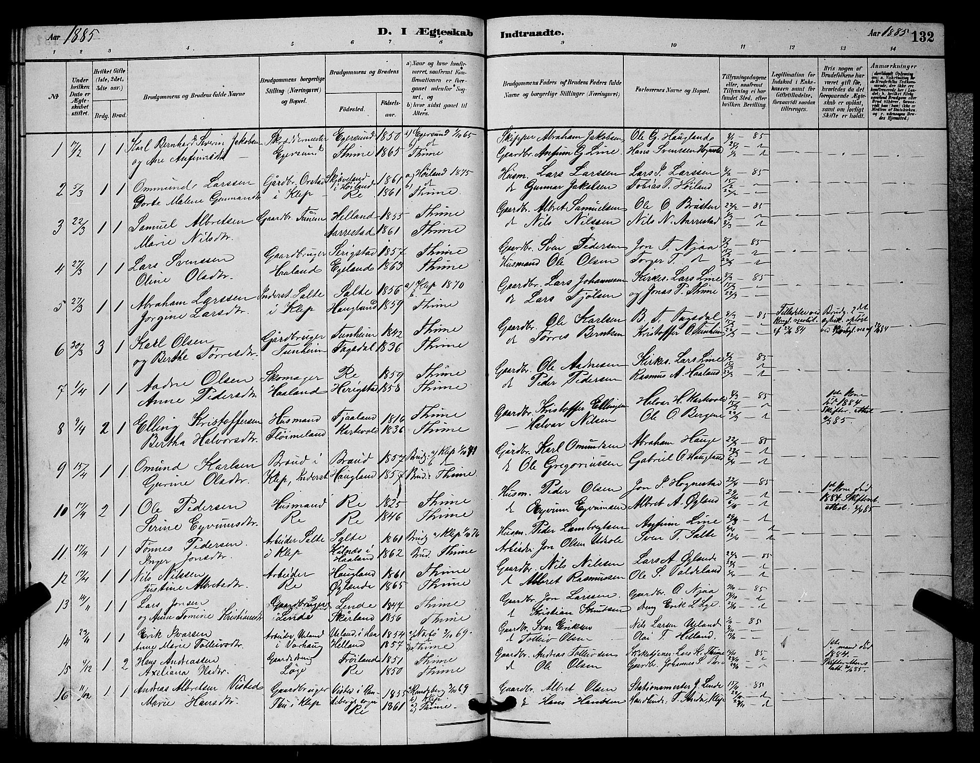 Lye sokneprestkontor, AV/SAST-A-101794/001/30BB/L0006: Parish register (copy) no. B 6, 1879-1888, p. 132