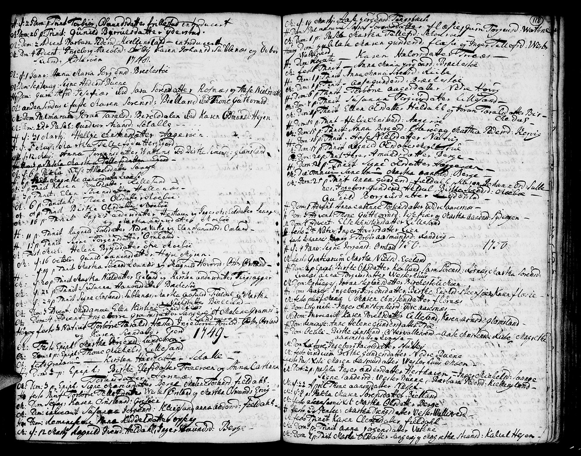 Vestre Moland sokneprestkontor, SAK/1111-0046/F/Fa/Fab/L0001: Parish register (official) no. A 1, 1687-1760, p. 118
