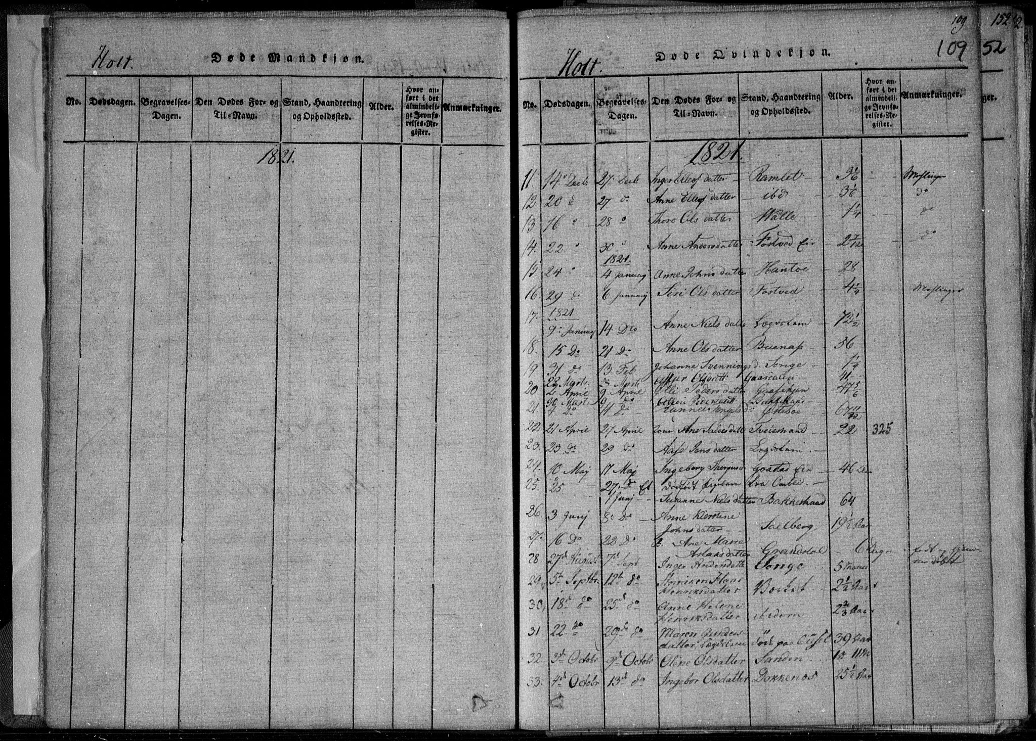 Holt sokneprestkontor, AV/SAK-1111-0021/F/Fa/L0005: Parish register (official) no. A 5, 1813-1821, p. 109