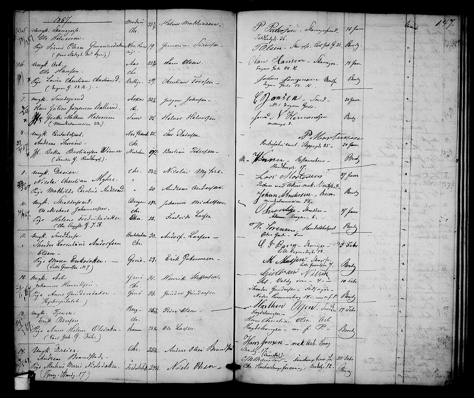 Trefoldighet prestekontor Kirkebøker, SAO/A-10882/H/Ha/L0001: Banns register no. 1, 1858-1870, p. 147