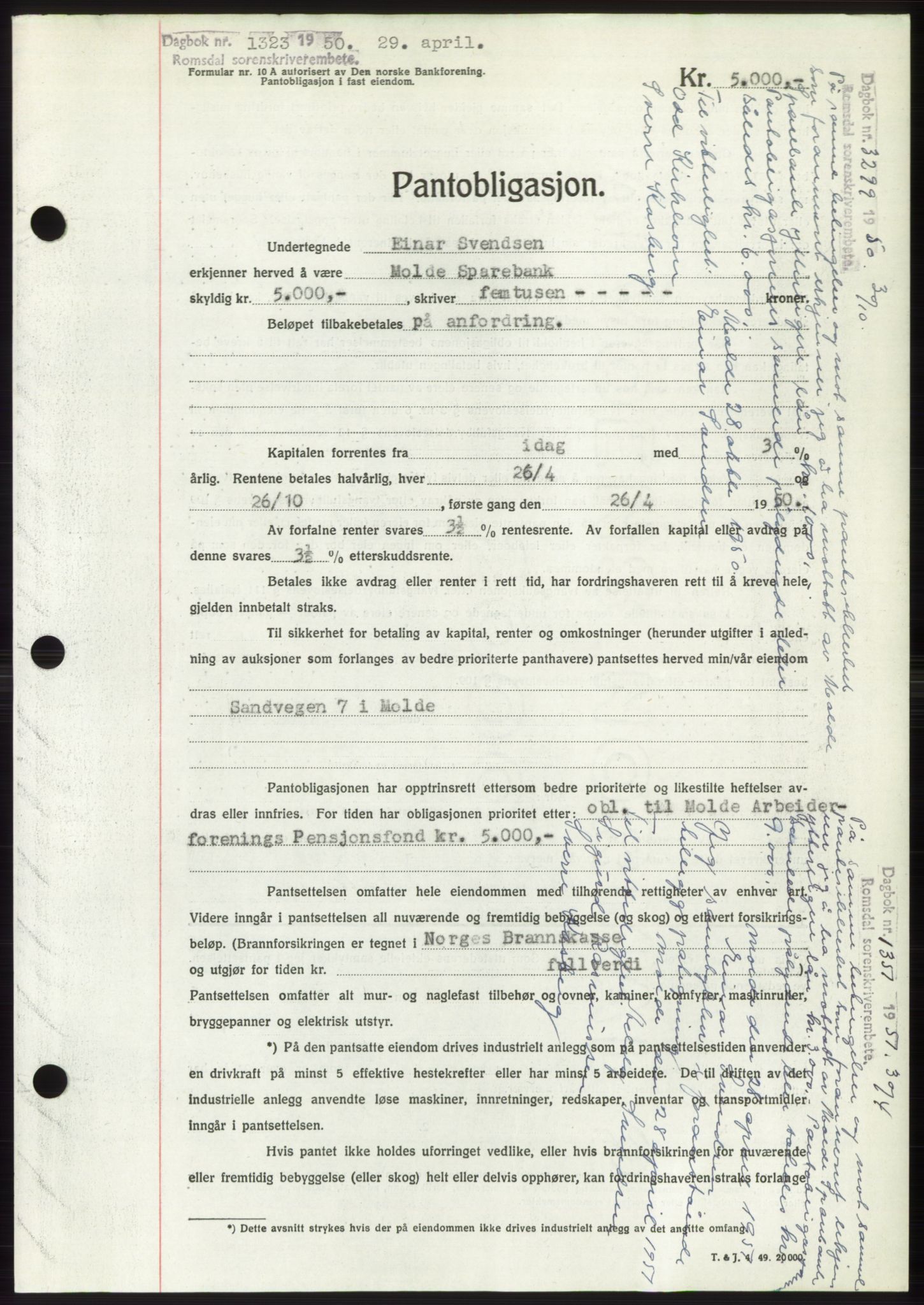 Romsdal sorenskriveri, AV/SAT-A-4149/1/2/2C: Mortgage book no. B5, 1949-1950, Diary no: : 1323/1950