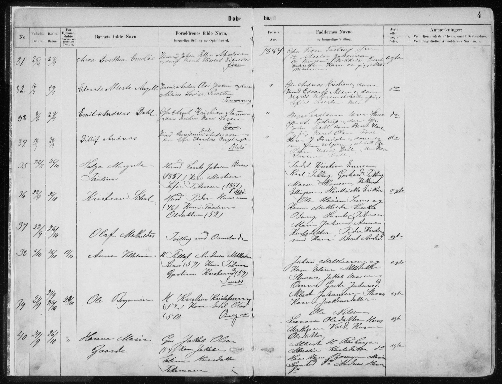 Ministerialprotokoller, klokkerbøker og fødselsregistre - Nordland, SAT/A-1459/843/L0636: Parish register (copy) no. 843C05, 1884-1909, p. 4