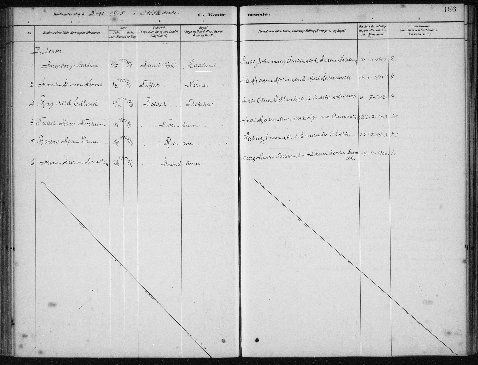 Etne sokneprestembete, SAB/A-75001/H/Haa: Parish register (official) no. D  1, 1879-1919, p. 186
