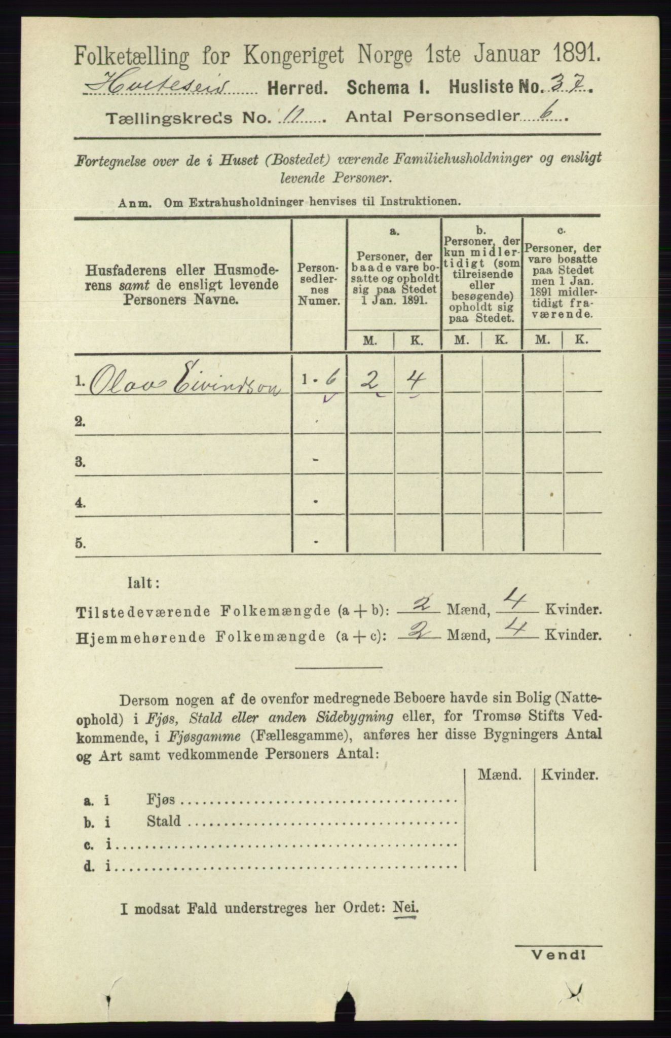 RA, 1891 census for 0829 Kviteseid, 1891, p. 2537