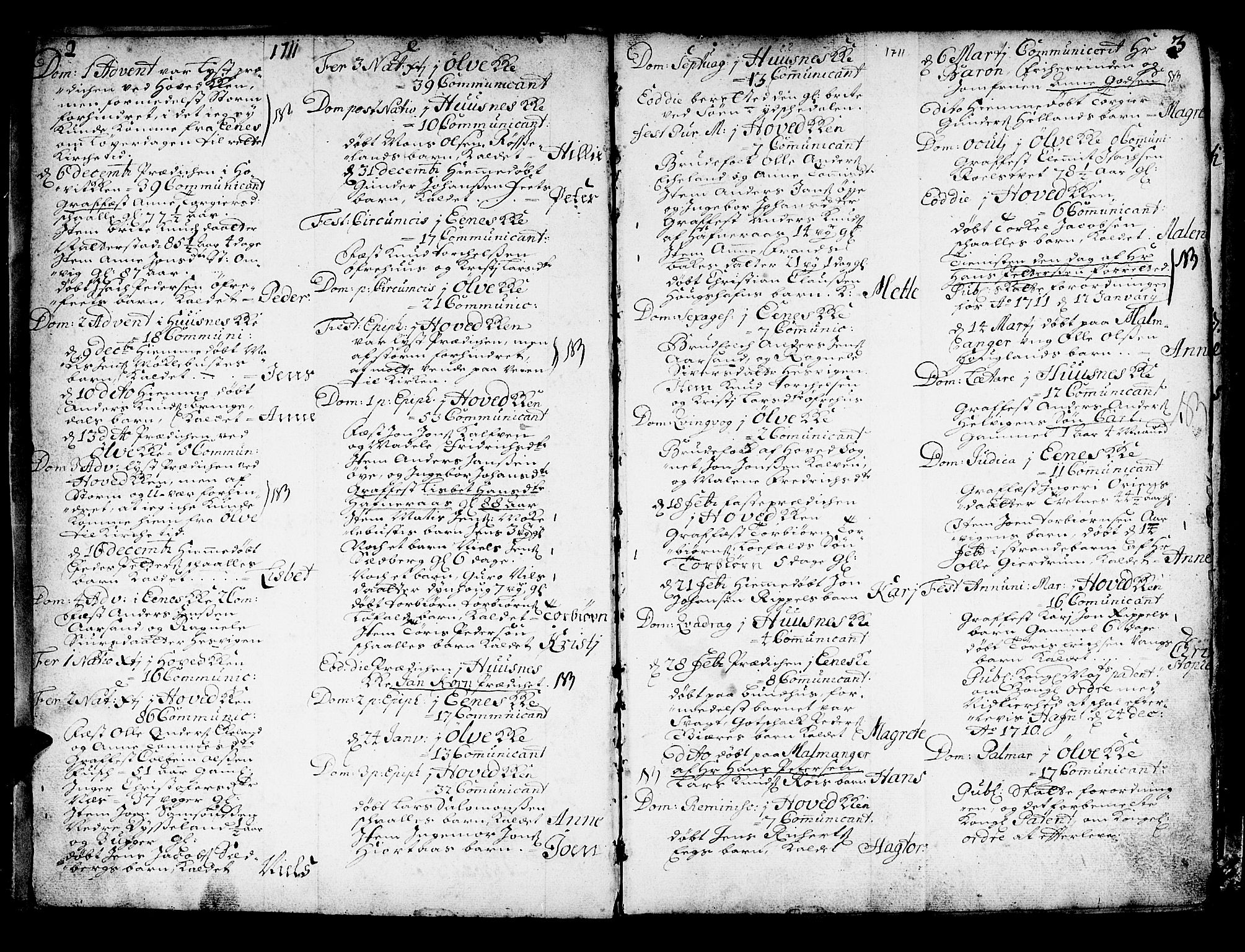 Kvinnherad sokneprestembete, SAB/A-76401/H/Haa: Parish register (official) no. A 2, 1710-1753, p. 2-3