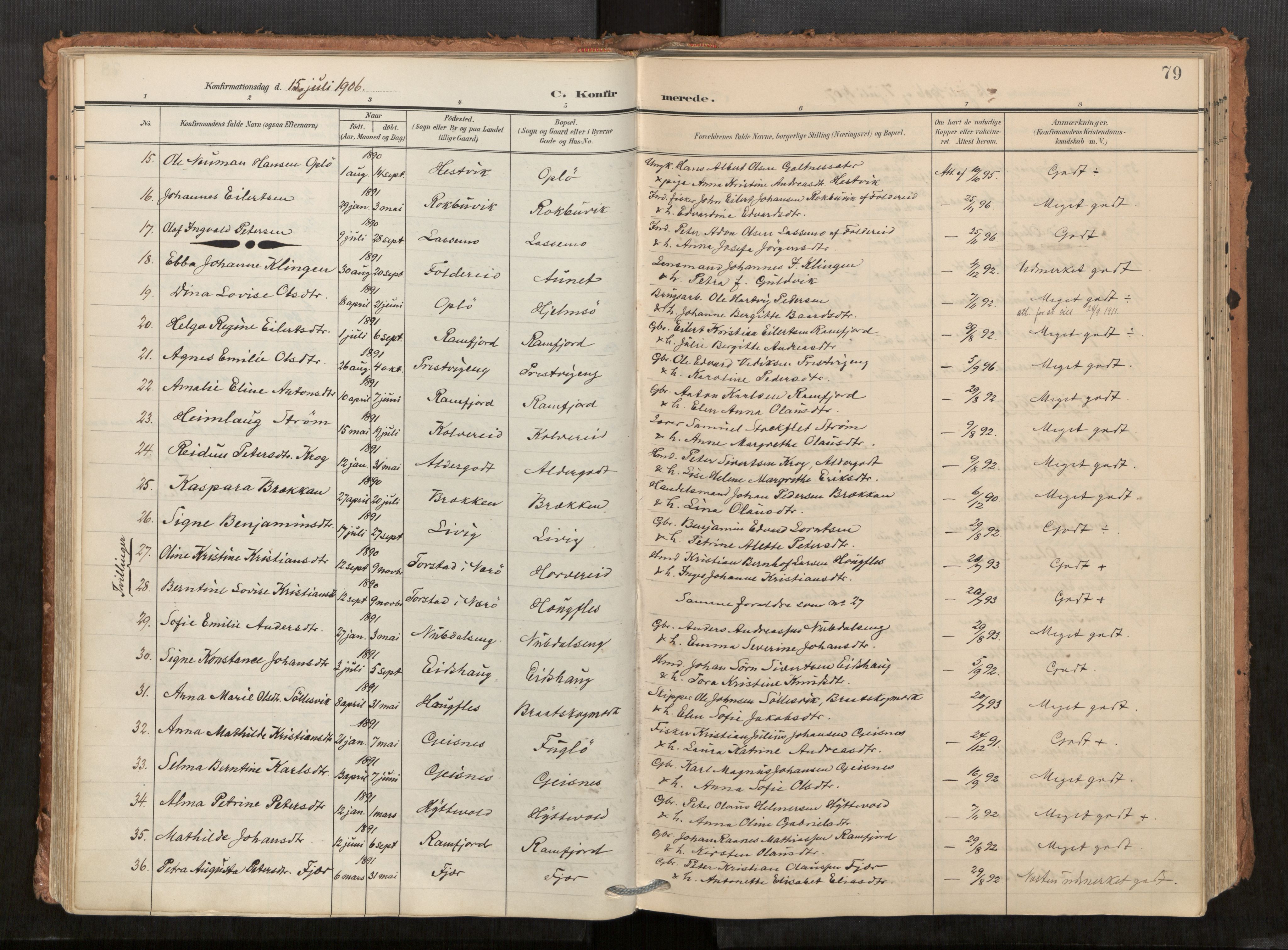 Kolvereid sokneprestkontor, SAT/A-1171/H/Ha/Haa/L0001: Parish register (official) no. 1, 1903-1922, p. 79