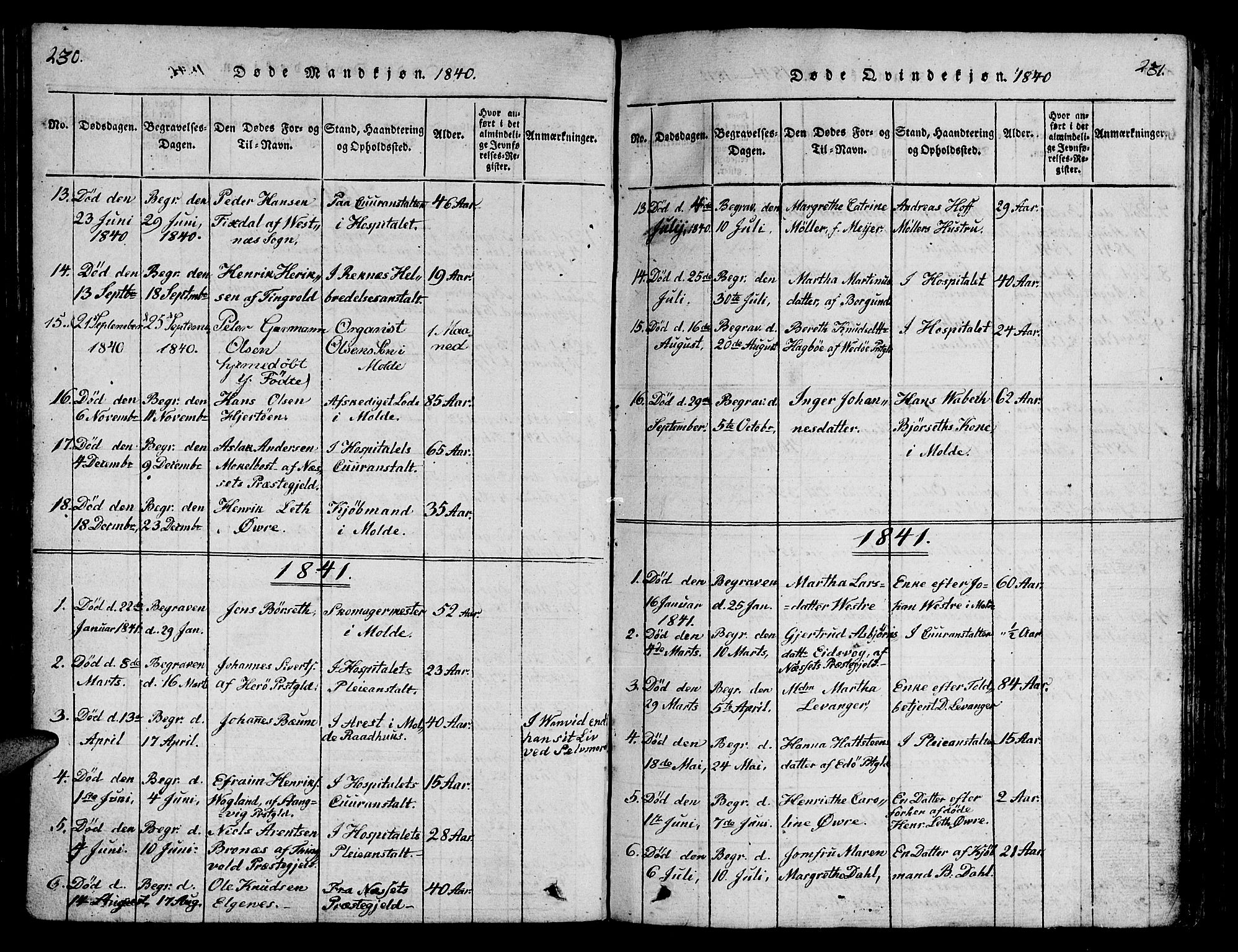 Ministerialprotokoller, klokkerbøker og fødselsregistre - Møre og Romsdal, SAT/A-1454/558/L0700: Parish register (copy) no. 558C01, 1818-1868, p. 230-231