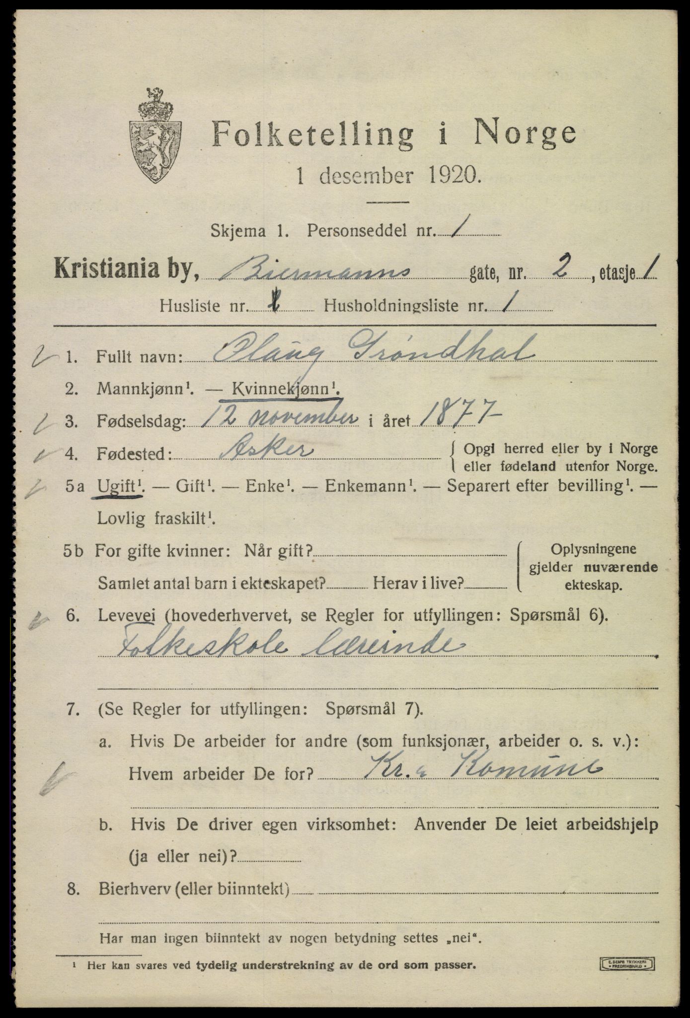 SAO, 1920 census for Kristiania, 1920, p. 155383