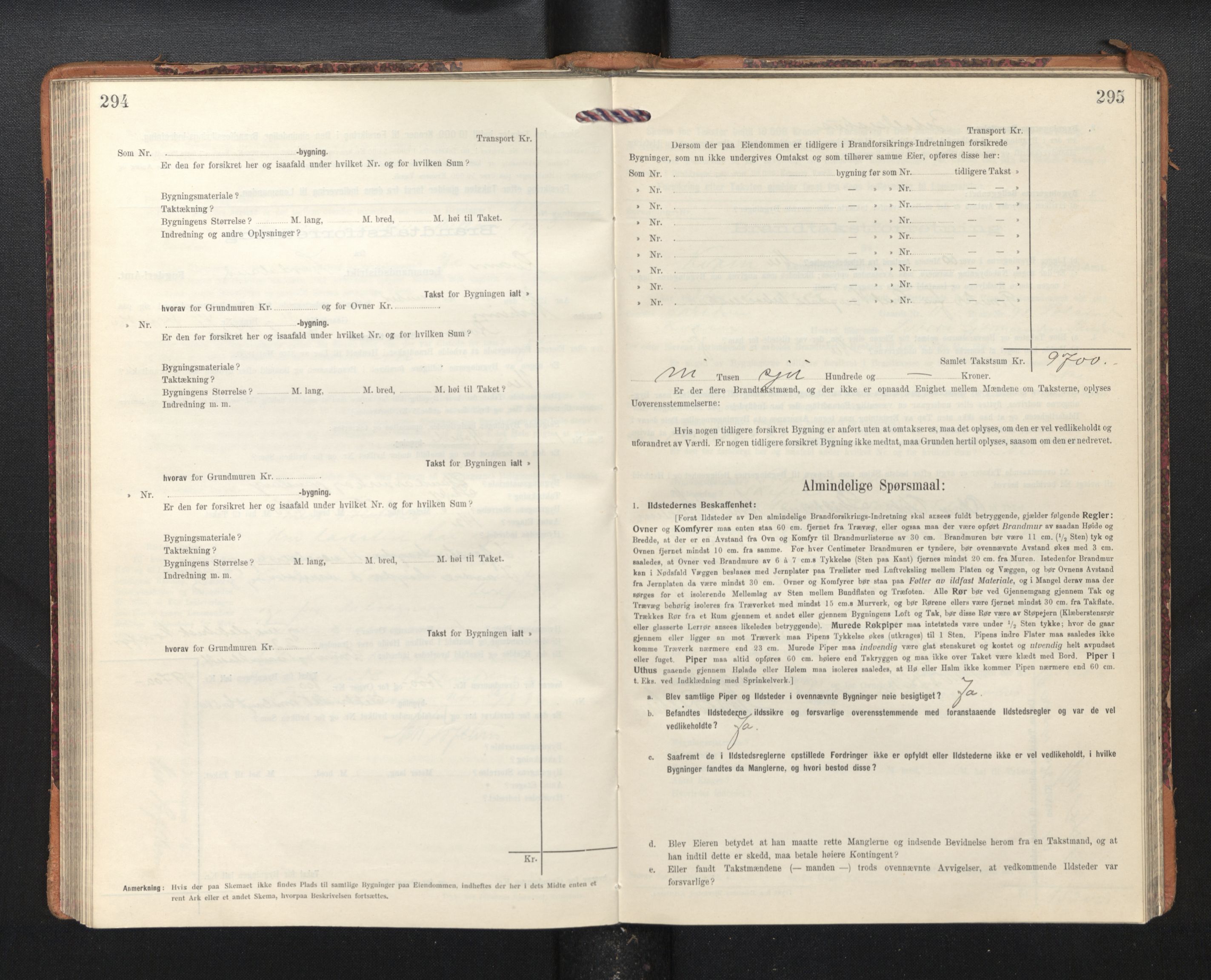 Lensmannen i Kvam, AV/SAB-A-33201/0012/L0006: Branntakstprotokoll, skjematakst, 1913-1955, p. 294-295