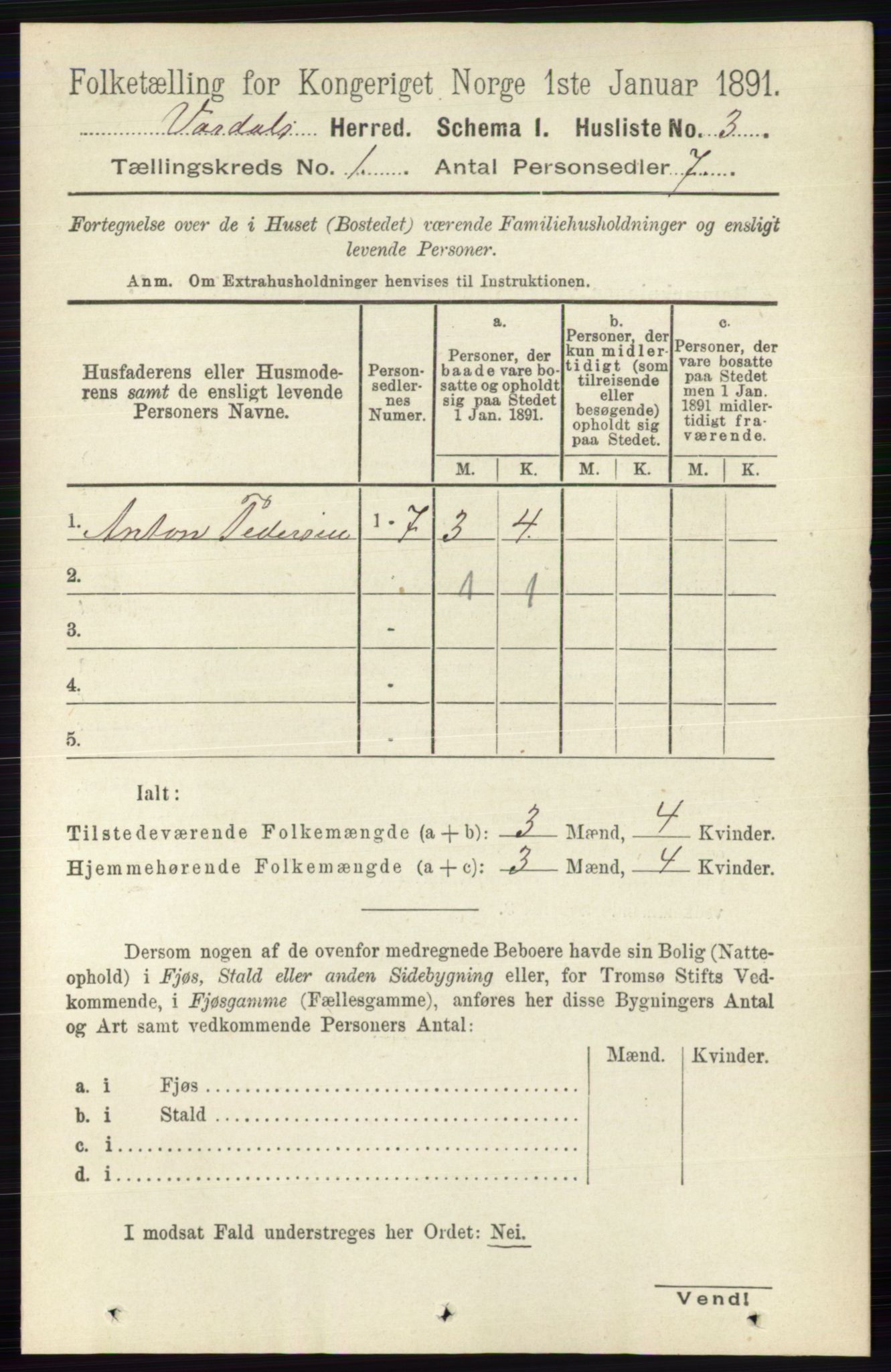 RA, 1891 census for 0527 Vardal, 1891, p. 27