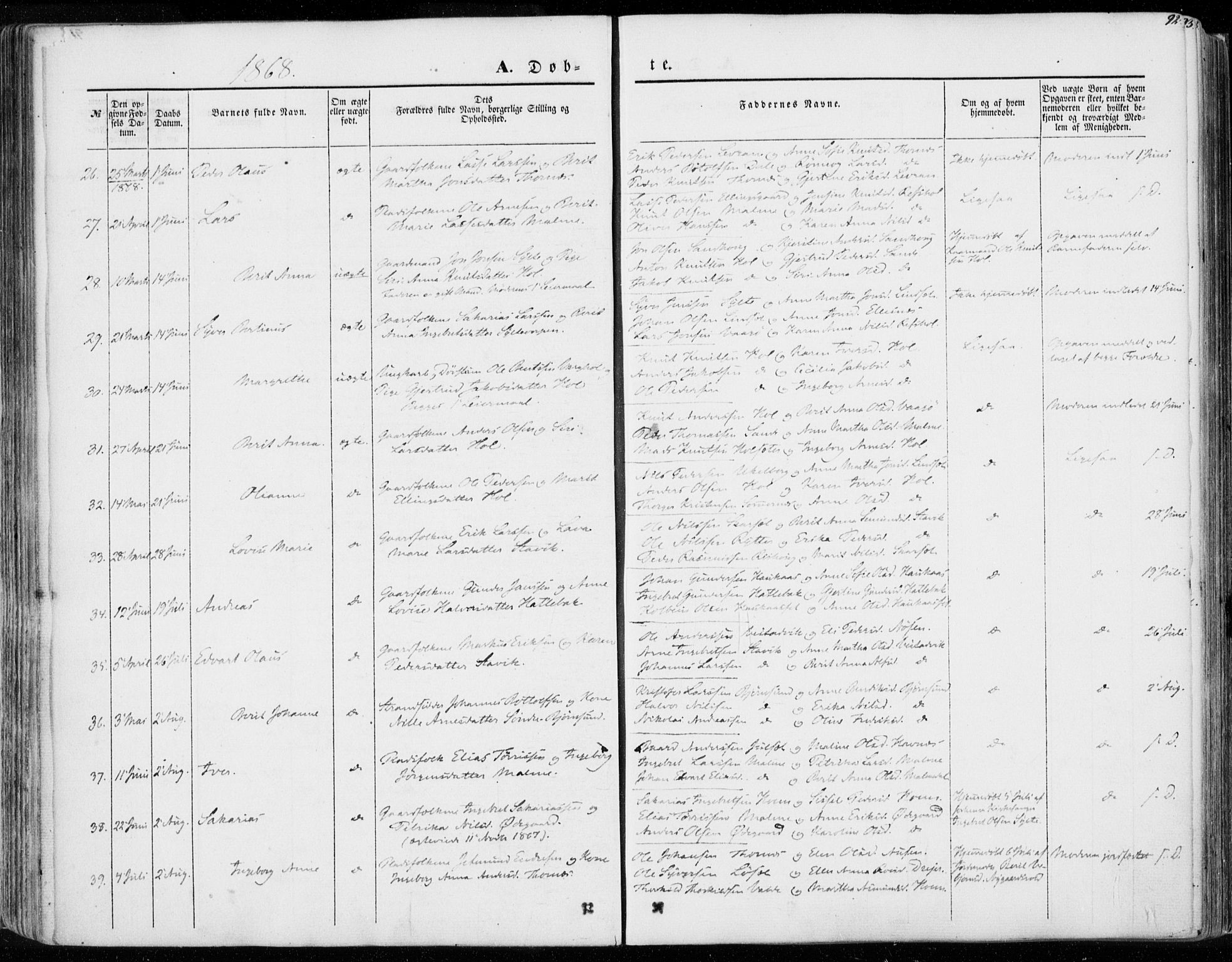 Ministerialprotokoller, klokkerbøker og fødselsregistre - Møre og Romsdal, AV/SAT-A-1454/565/L0748: Parish register (official) no. 565A02, 1845-1872, p. 92