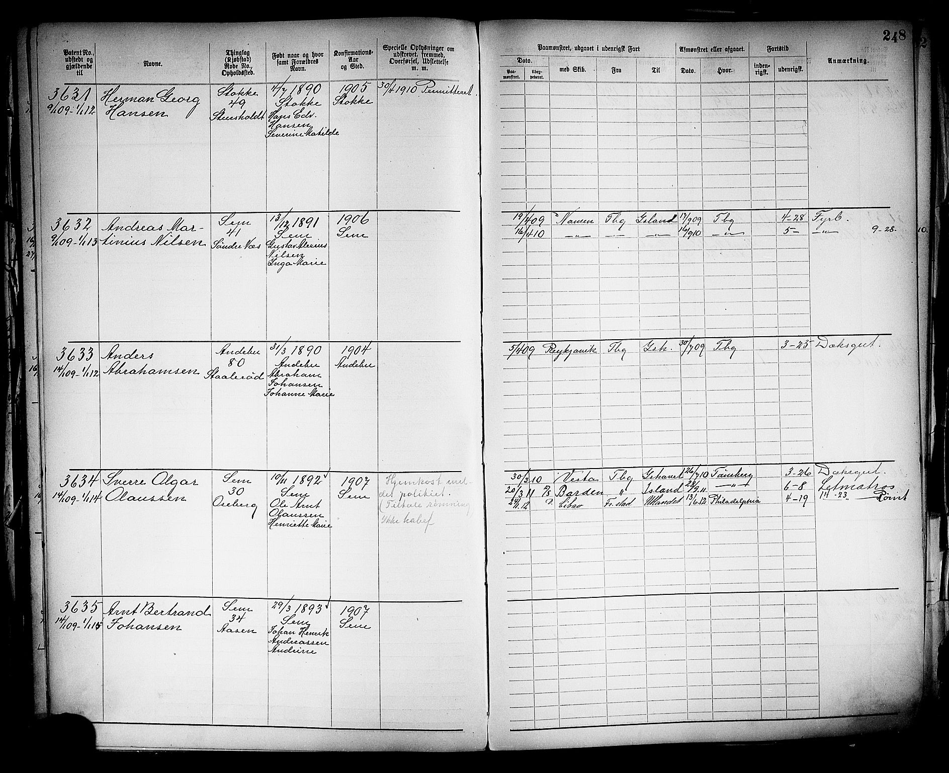 Tønsberg innrulleringskontor, AV/SAKO-A-786/F/Fb/L0005: Annotasjonsrulle Patent nr. 2401-4080, 1904-1910, p. 250