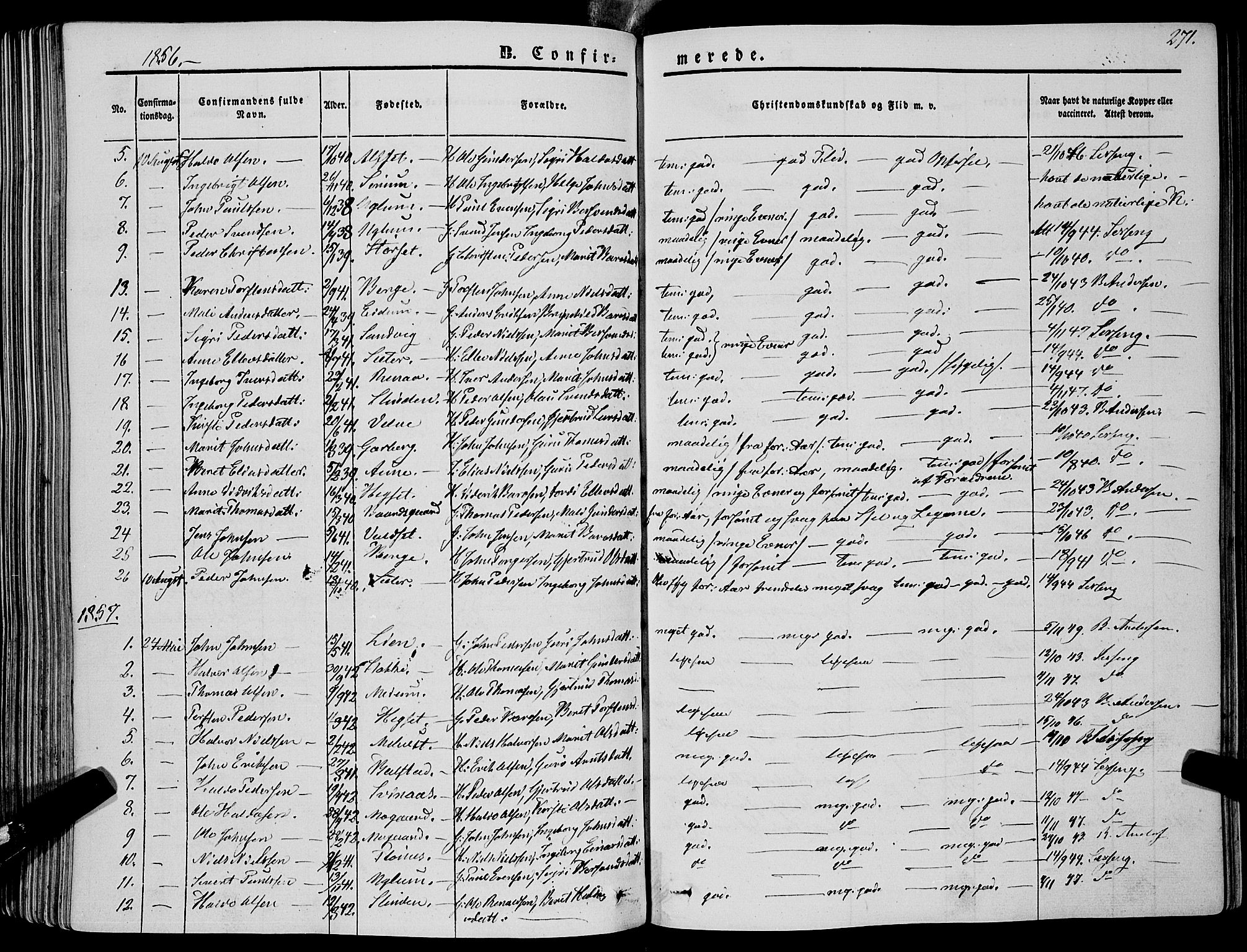 Ministerialprotokoller, klokkerbøker og fødselsregistre - Sør-Trøndelag, SAT/A-1456/695/L1145: Parish register (official) no. 695A06 /1, 1843-1859, p. 271
