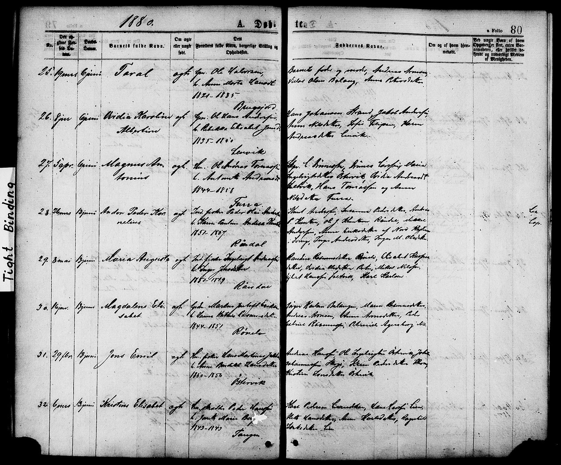 Ministerialprotokoller, klokkerbøker og fødselsregistre - Nordland, AV/SAT-A-1459/863/L0897: Parish register (official) no. 863A09, 1872-1886, p. 80