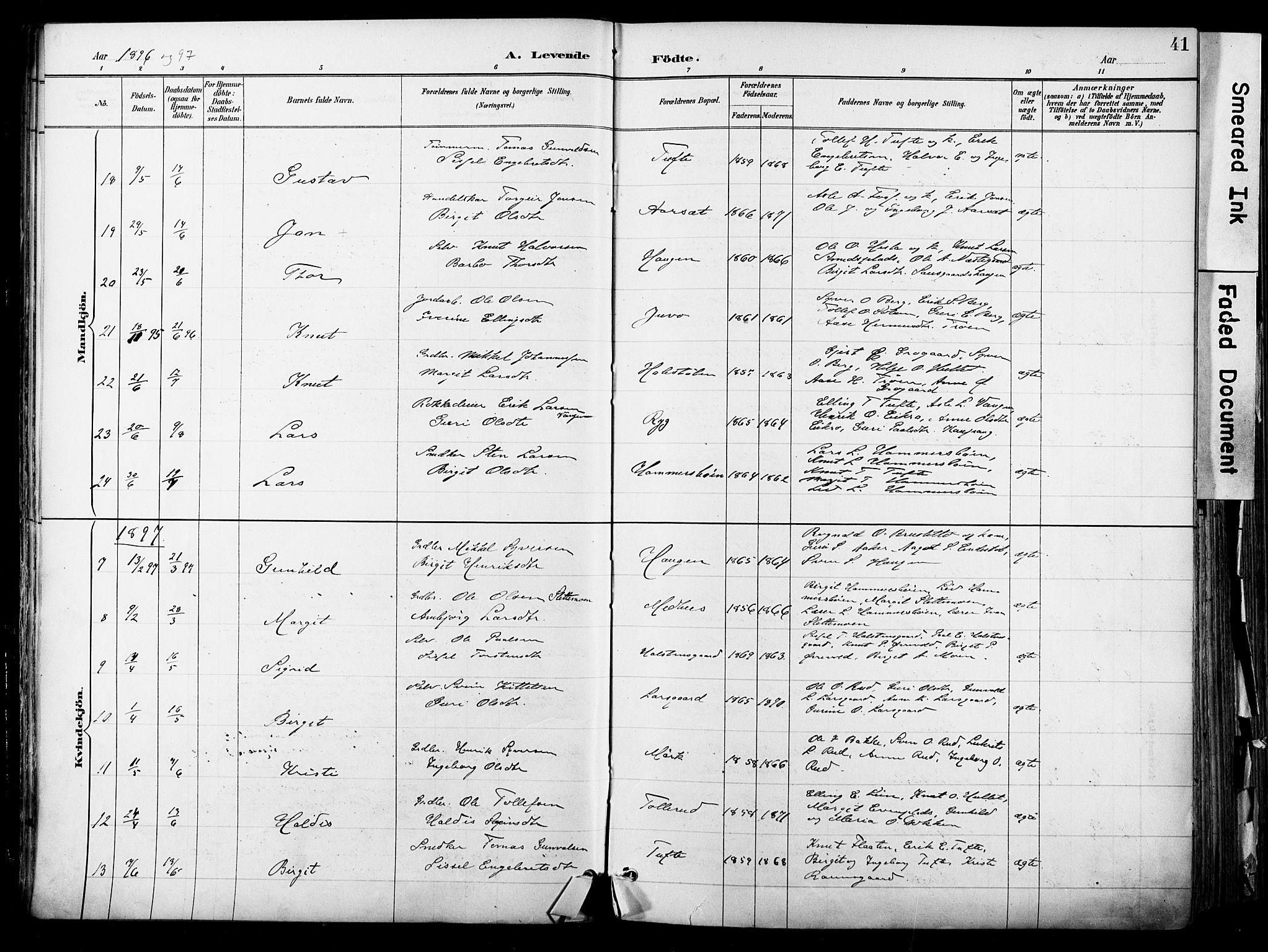 Hol kirkebøker, AV/SAKO-A-227/F/Fa/L0003: Parish register (official) no. I 3, 1887-1918, p. 41