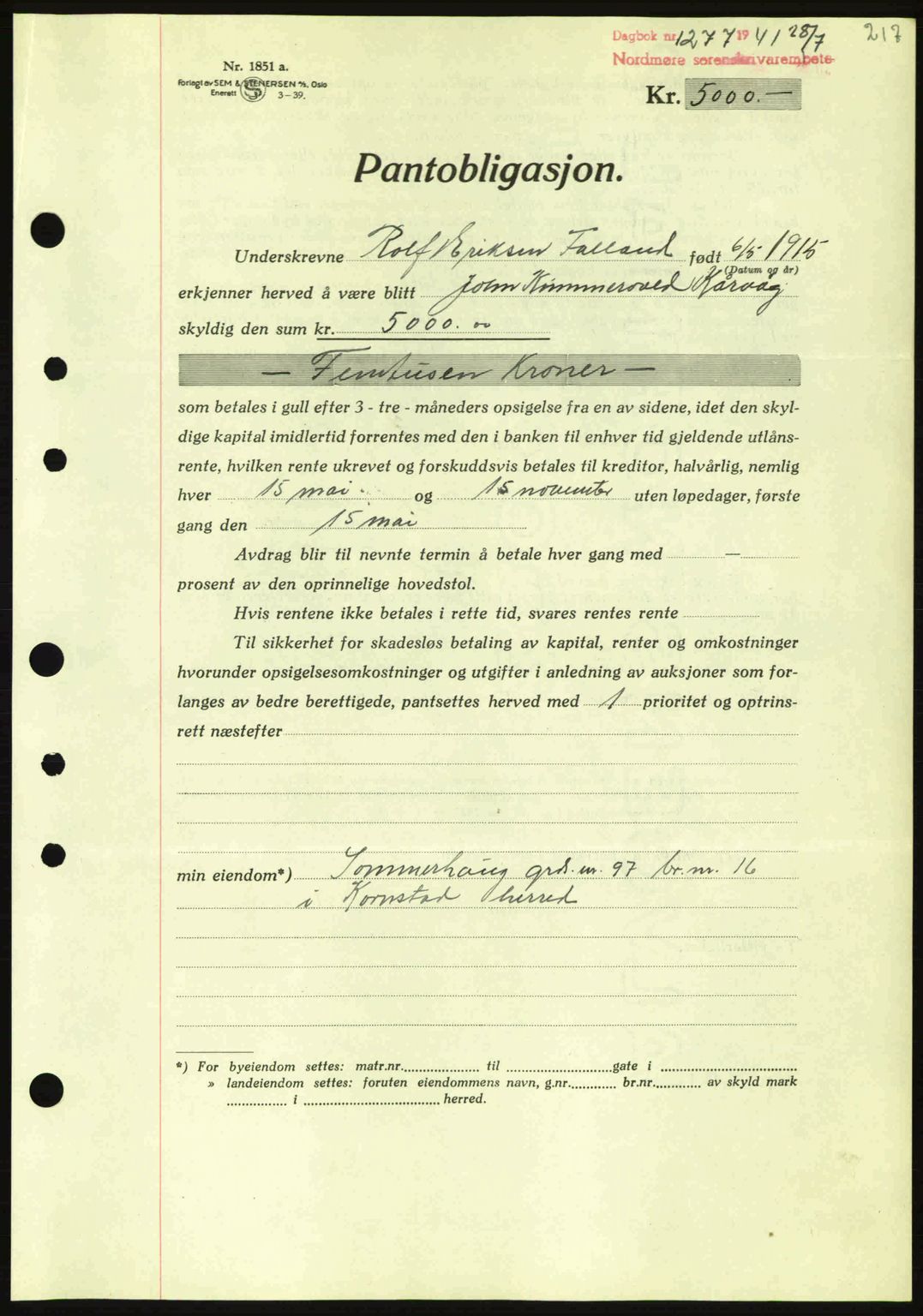 Nordmøre sorenskriveri, SAT/A-4132/1/2/2Ca: Mortgage book no. B88, 1941-1942, Diary no: : 1277/1941