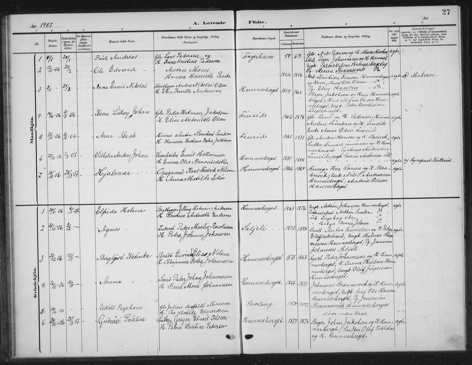 Ministerialprotokoller, klokkerbøker og fødselsregistre - Nordland, AV/SAT-A-1459/825/L0370: Parish register (copy) no. 825C07, 1903-1923, p. 27