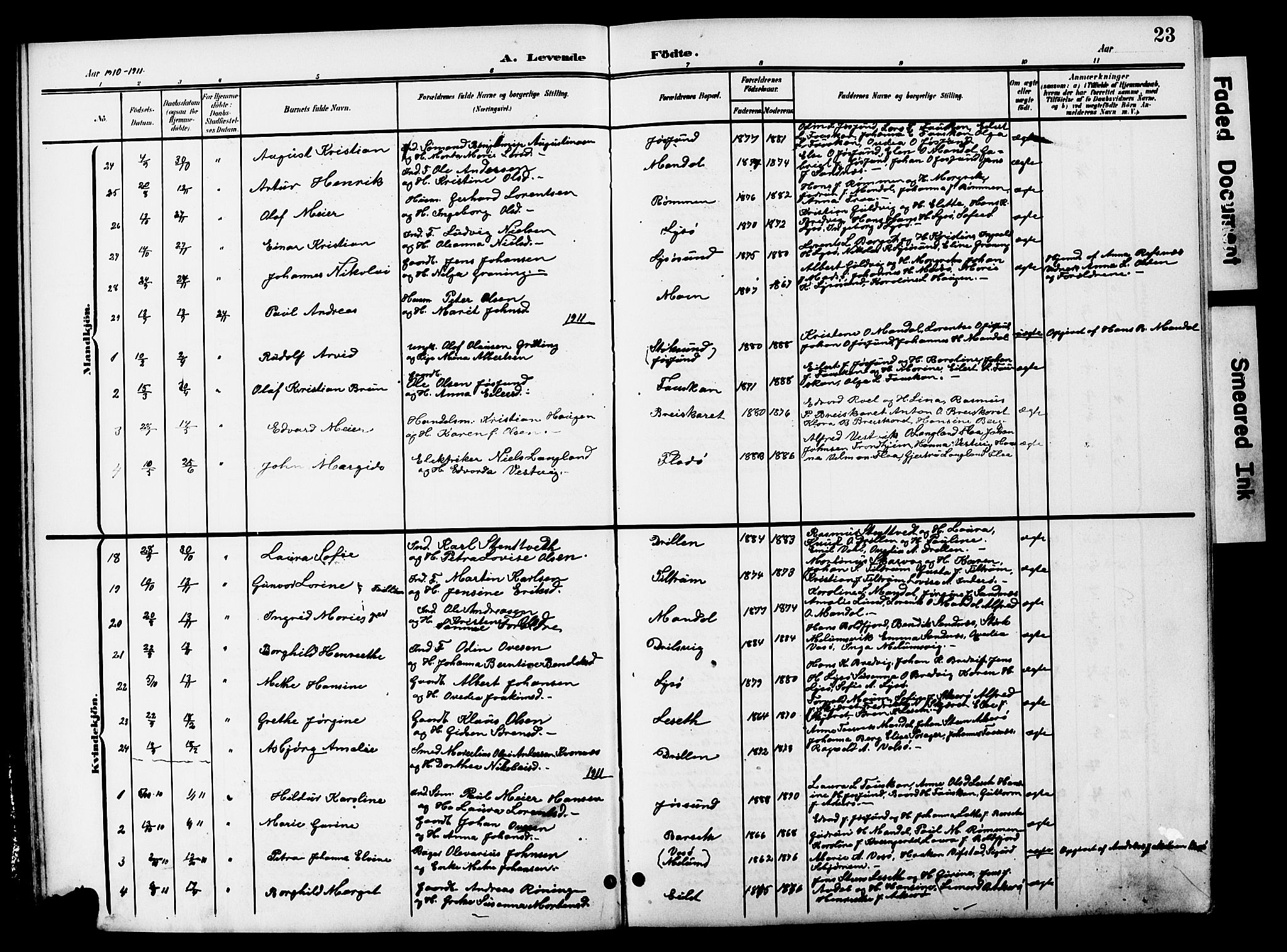 Ministerialprotokoller, klokkerbøker og fødselsregistre - Sør-Trøndelag, SAT/A-1456/654/L0666: Parish register (copy) no. 654C02, 1901-1925, p. 23
