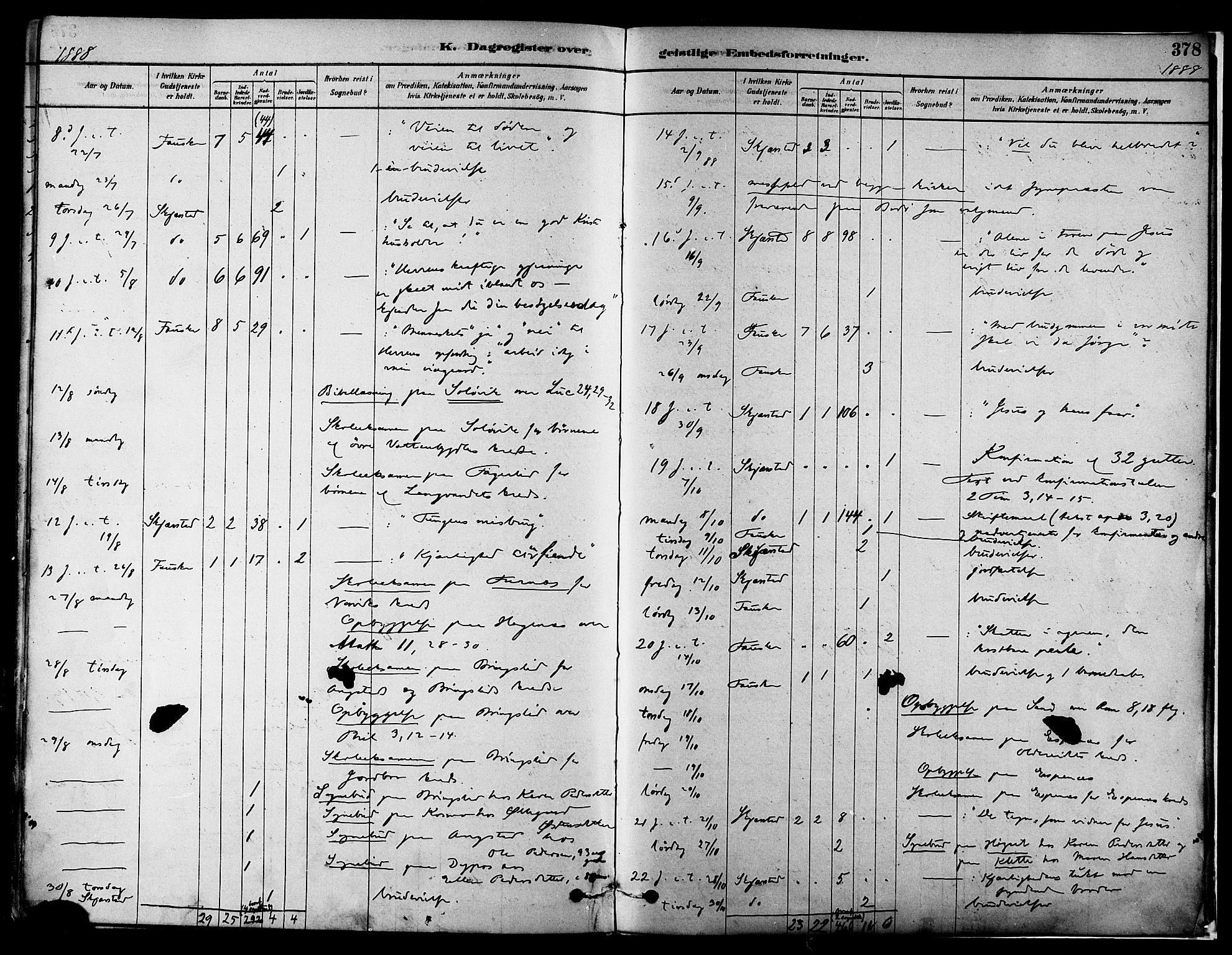 Ministerialprotokoller, klokkerbøker og fødselsregistre - Nordland, AV/SAT-A-1459/852/L0740: Parish register (official) no. 852A10, 1878-1894, p. 378