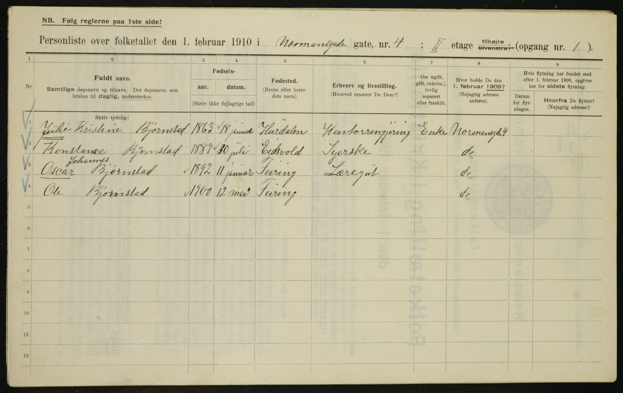 OBA, Municipal Census 1910 for Kristiania, 1910, p. 70546