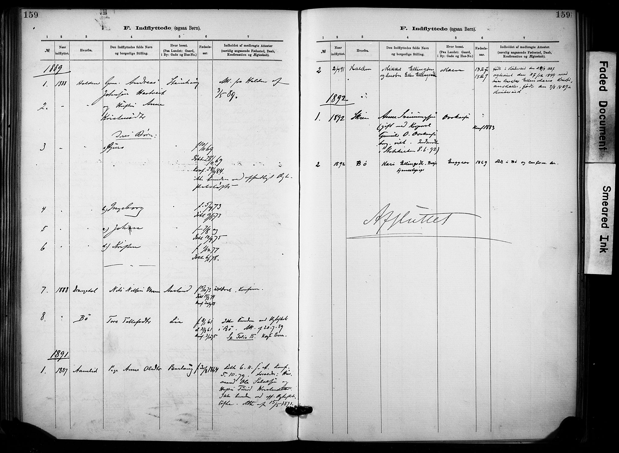 Lunde kirkebøker, SAKO/A-282/F/Fa/L0002: Parish register (official) no. I 2, 1884-1892, p. 159