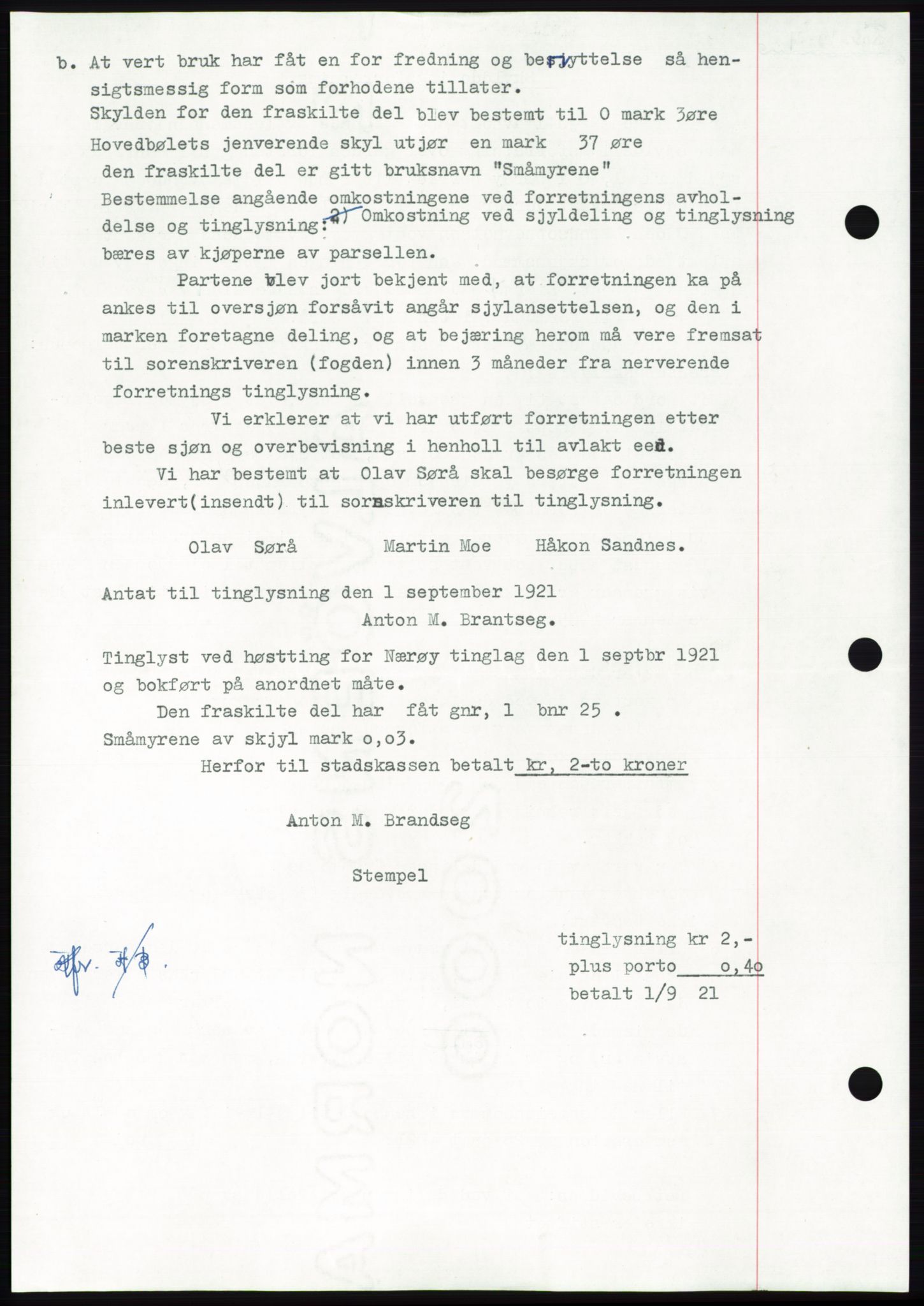 Namdal sorenskriveri, SAT/A-4133/1/2/2C: Mortgage book no. -, 1916-1921, Deed date: 20.08.1921