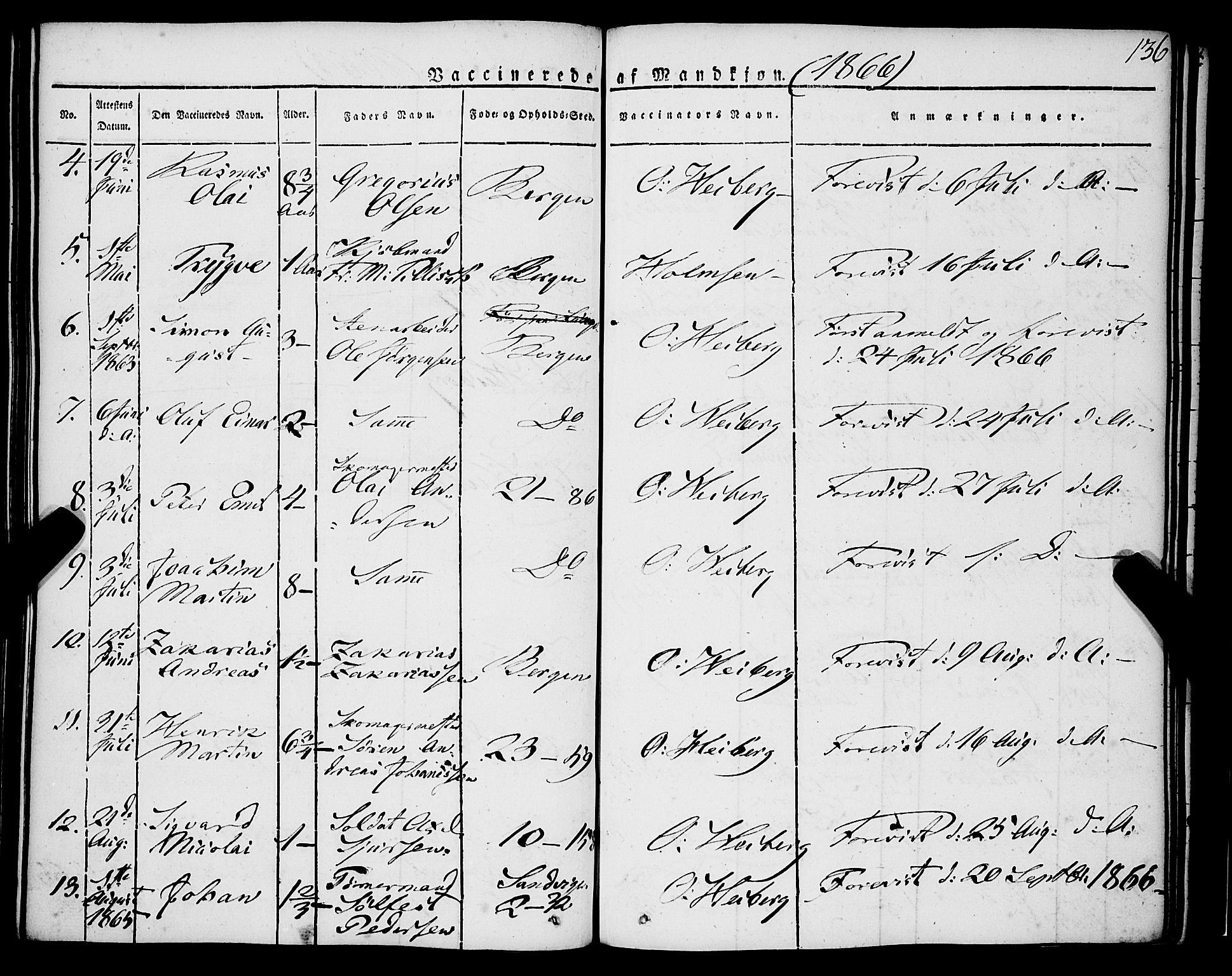 Korskirken sokneprestembete, AV/SAB-A-76101/H/Haa/L0050: Parish register (official) no. F 1, 1821-1869, p. 136