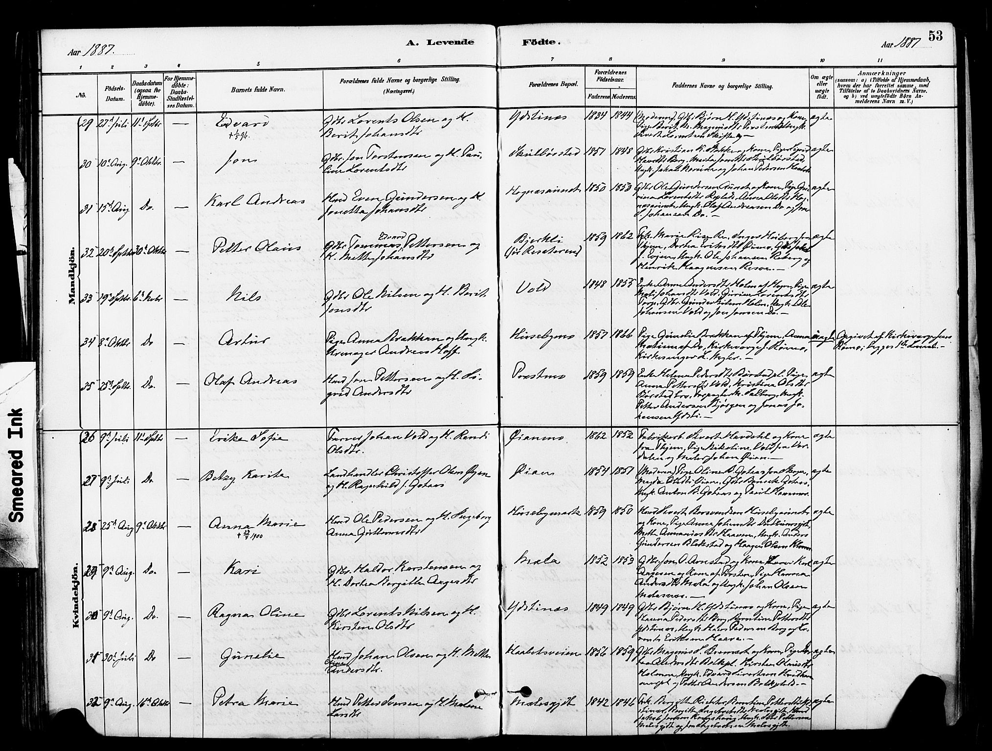 Ministerialprotokoller, klokkerbøker og fødselsregistre - Nord-Trøndelag, AV/SAT-A-1458/709/L0077: Parish register (official) no. 709A17, 1880-1895, p. 53