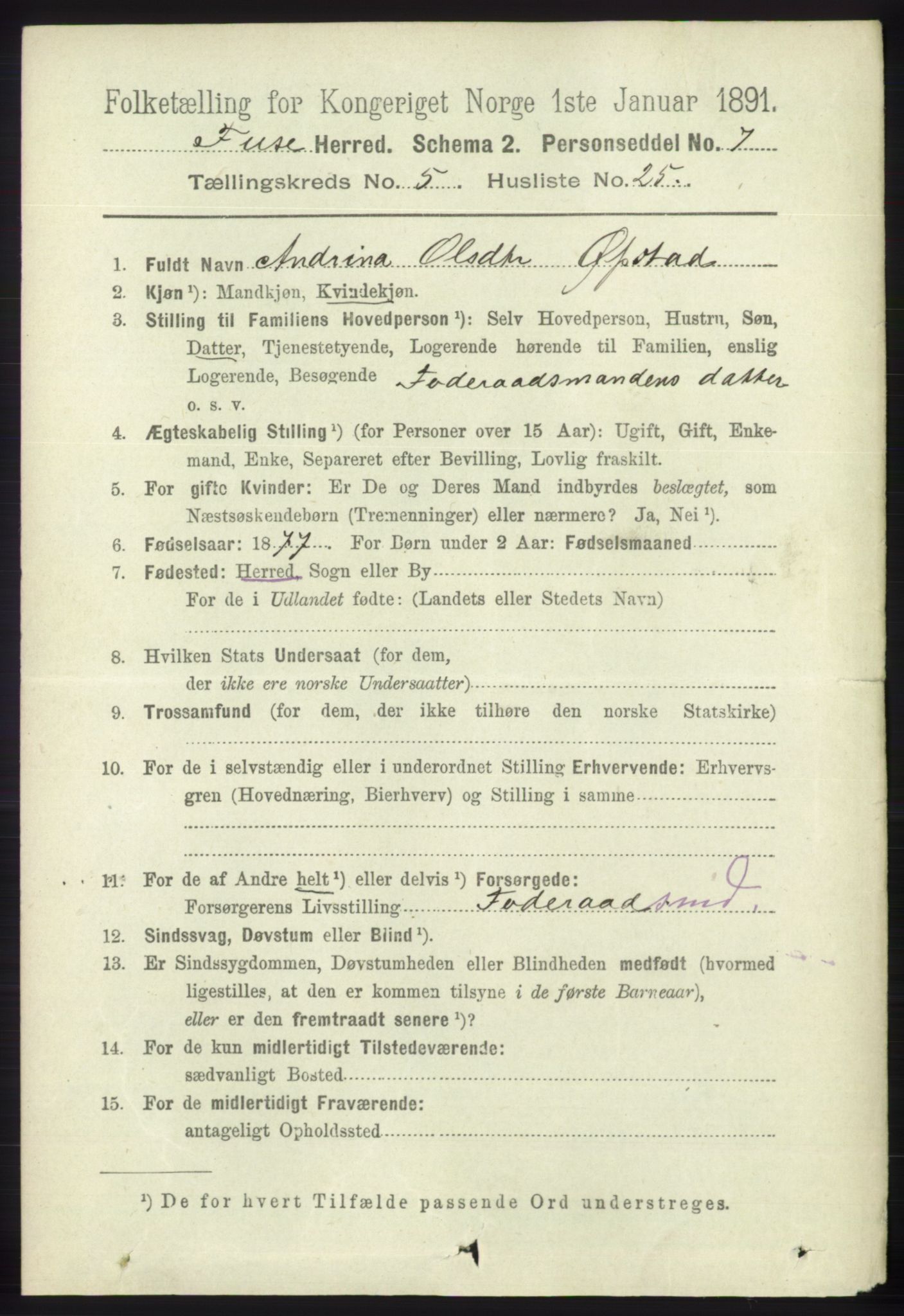 RA, 1891 census for 1241 Fusa, 1891, p. 1041